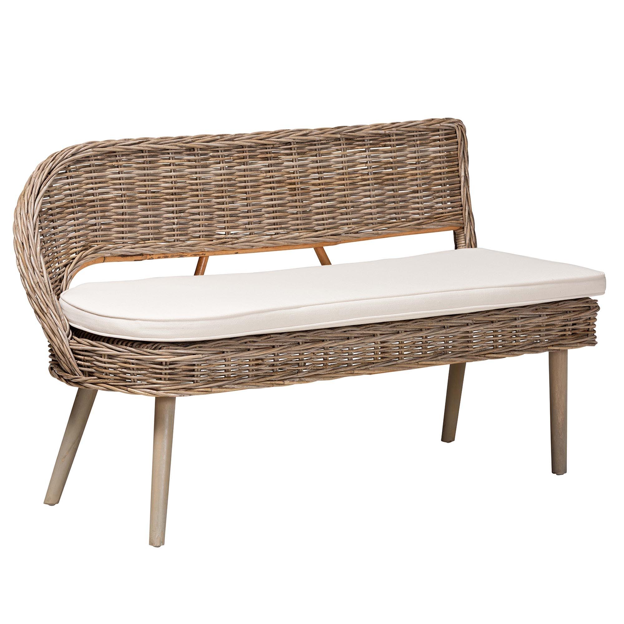 bali & pari Raisa Modern Bohemian Kubu Rattan and Acacia Wood 2-Piece Dining Nook Banquette Set