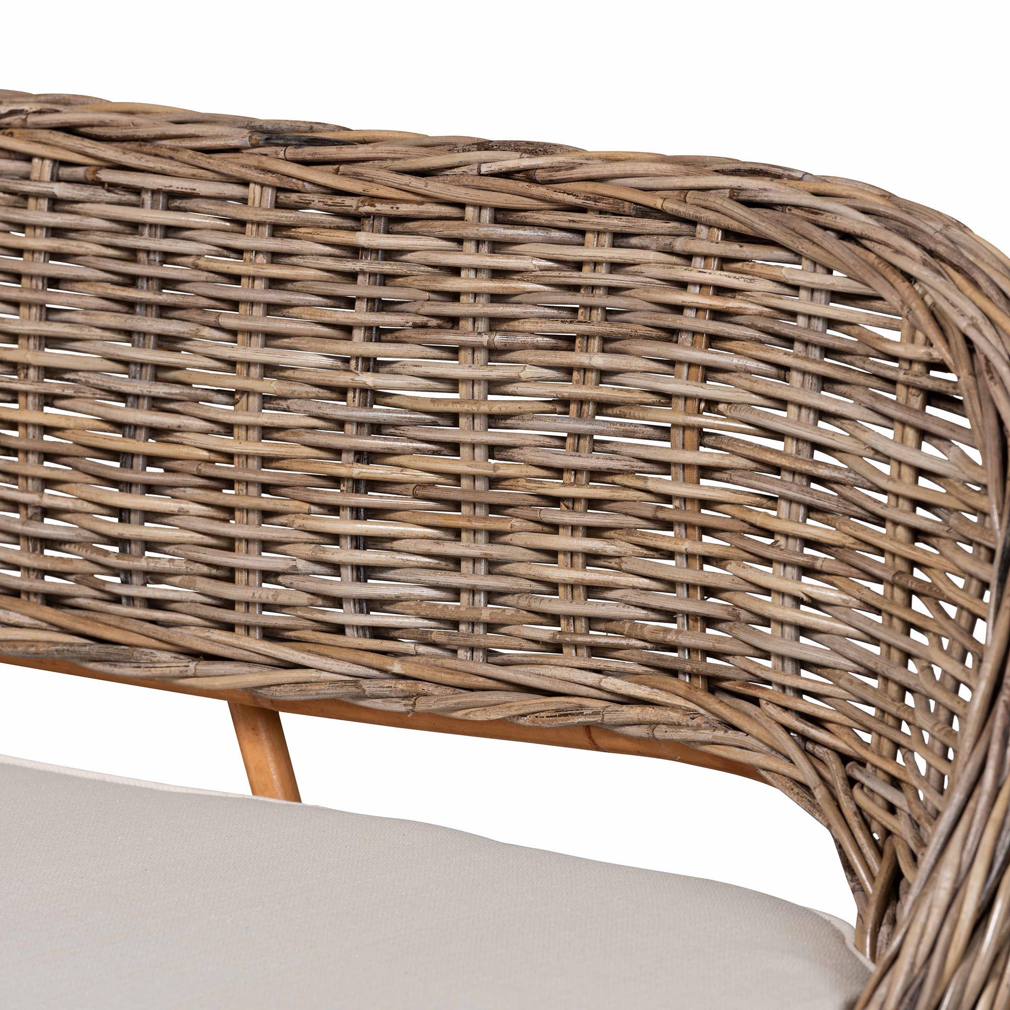 bali & pari Raisa Modern Bohemian Kubu Rattan and Acacia Wood 2-Piece Dining Nook Banquette Set