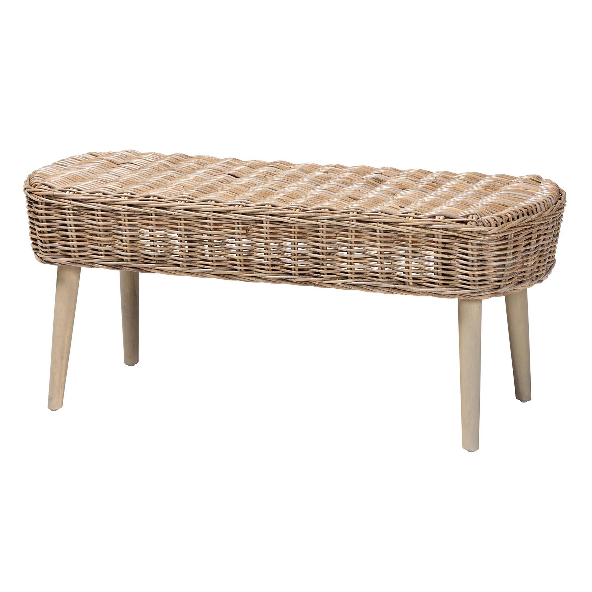 bali & pari Raisa Modern Bohemian Kubu Rattan and Acacia Wood Accent Bench