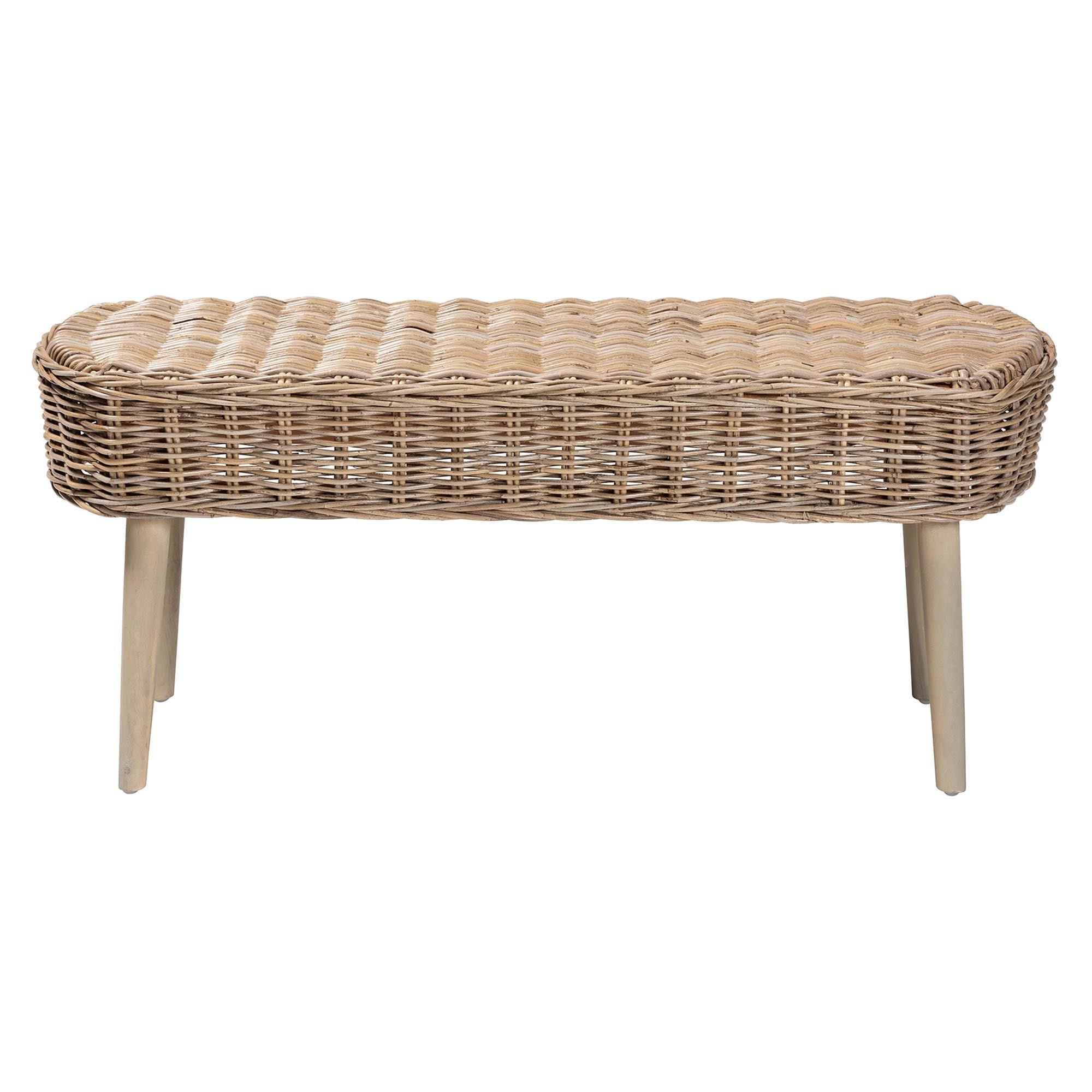 bali & pari Raisa Modern Bohemian Kubu Rattan and Acacia Wood Accent Bench