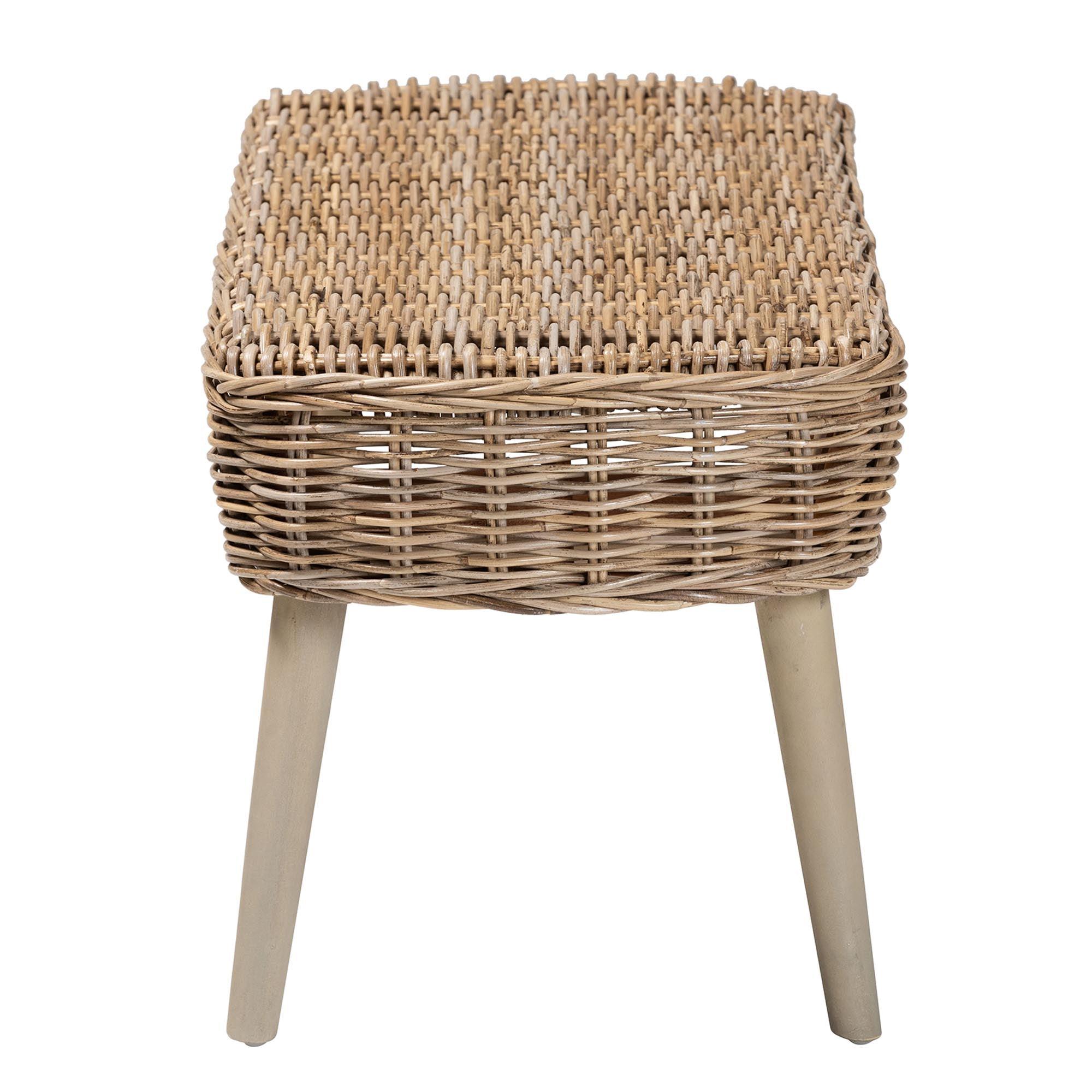 bali & pari Raisa Modern Bohemian Kubu Rattan and Acacia Wood Accent Bench