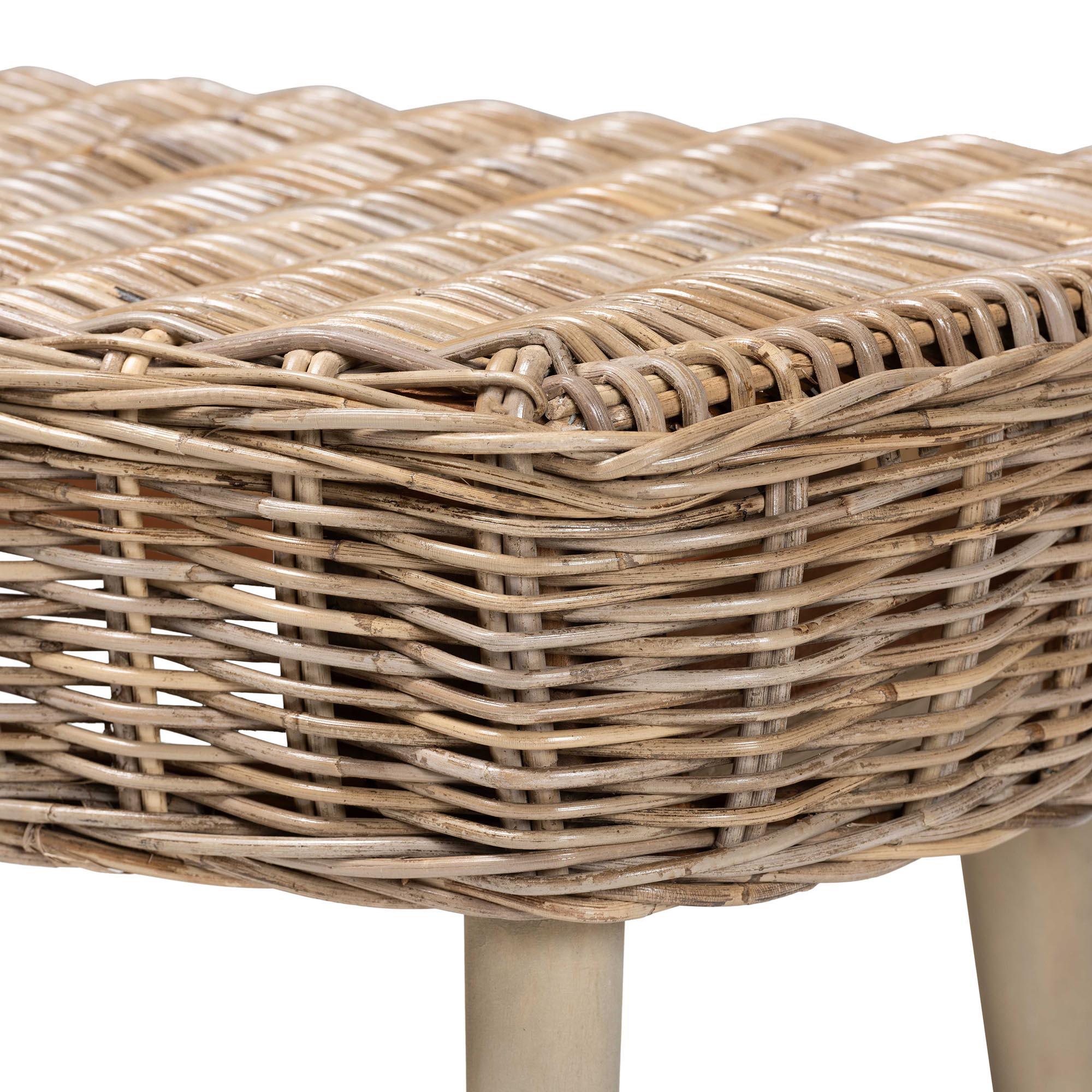 bali & pari Raisa Modern Bohemian Kubu Rattan and Acacia Wood Accent Bench