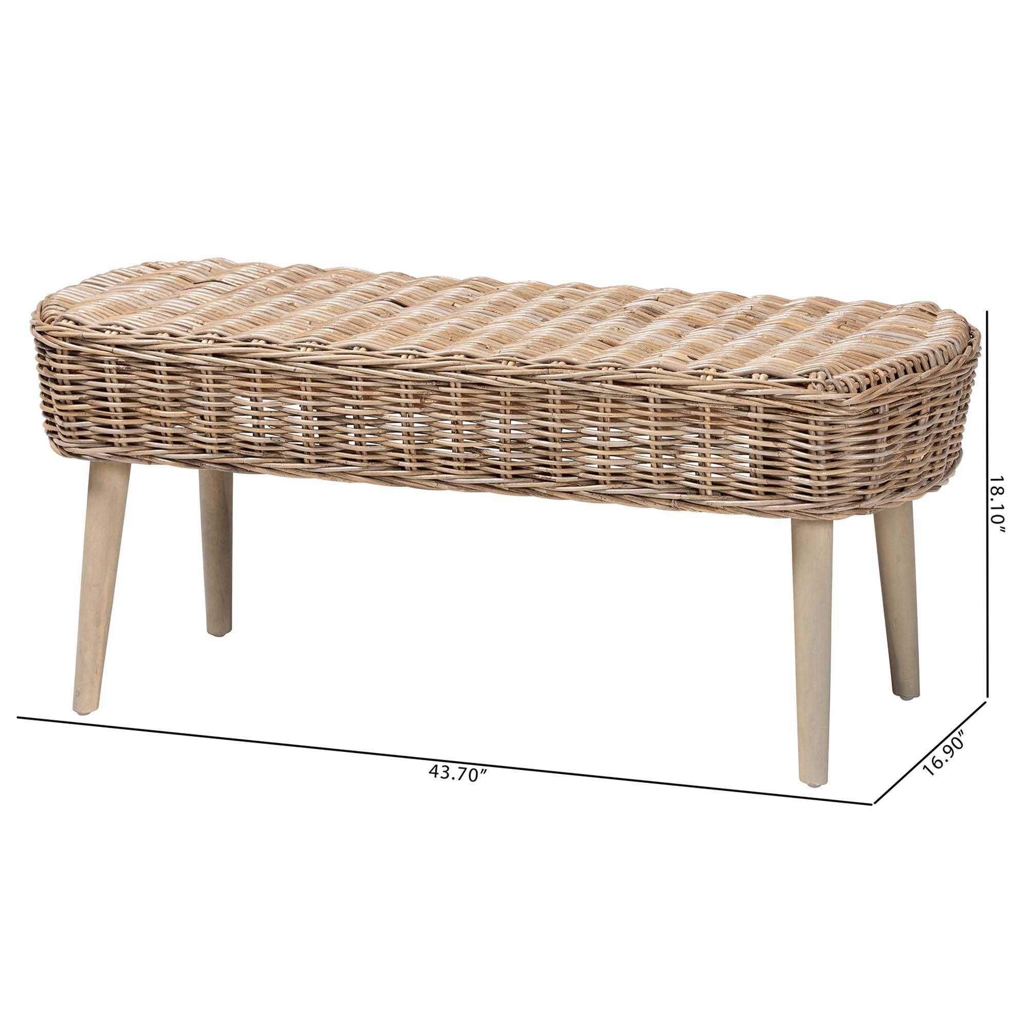 bali & pari Raisa Modern Bohemian Kubu Rattan and Acacia Wood Accent Bench