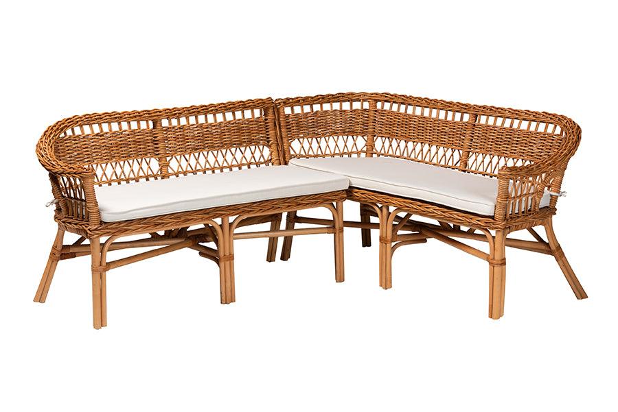 bali & pari Nella Modern Bohemian Rattan 2-Piece Dining Nook Banquette Set