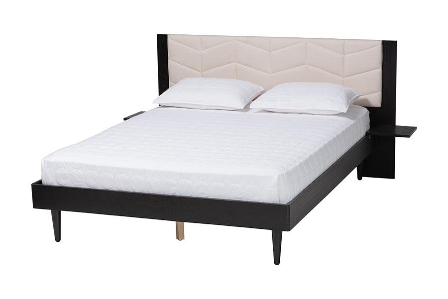 Adriano Transitional Fabric and Wood Bed with Built-In Side Tables