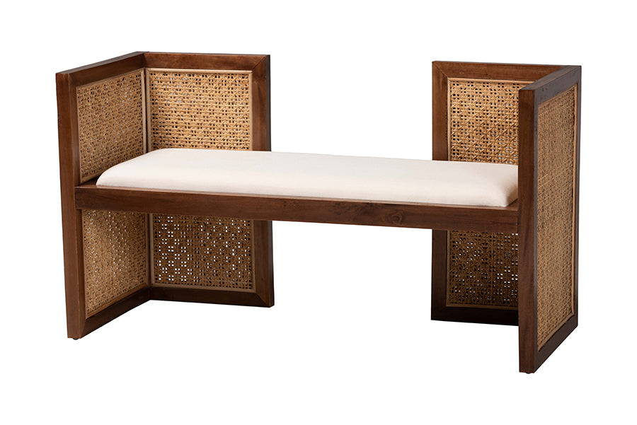 Bali & Pari Lovina Bohemian Light Honey Rattan and Acacia Wood Accent Bench