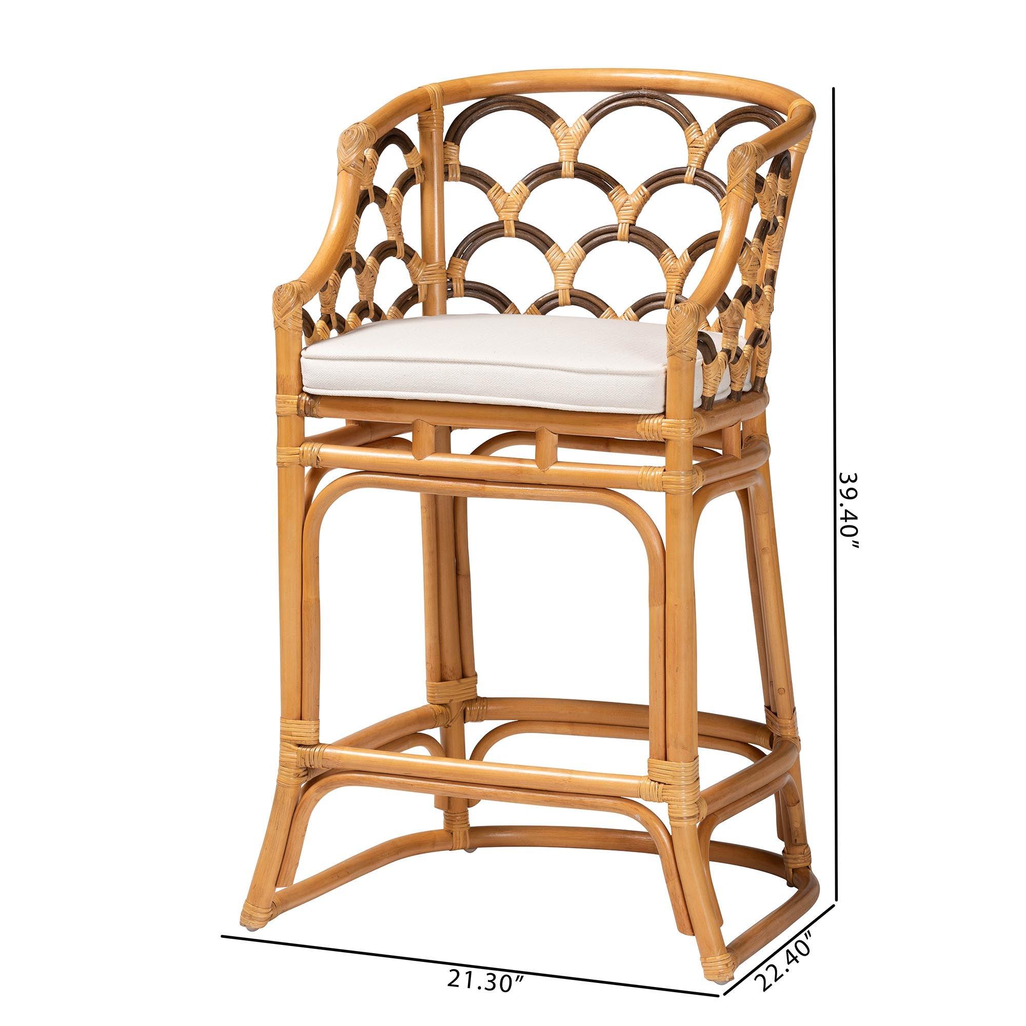 bali & pari Veneto Modern Bohemian Light Honey and Rattan Bar Stool