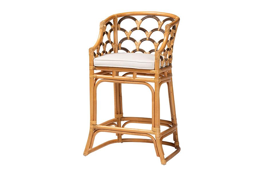 bali & pari Veneto Modern Bohemian Light Honey and Rattan Bar Stool