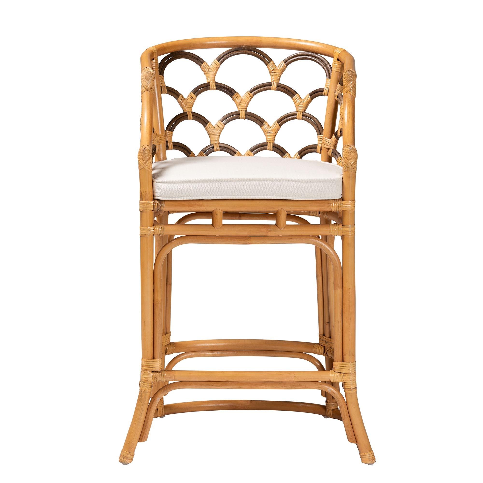 bali & pari Veneto Modern Bohemian Light Honey and Rattan Bar Stool