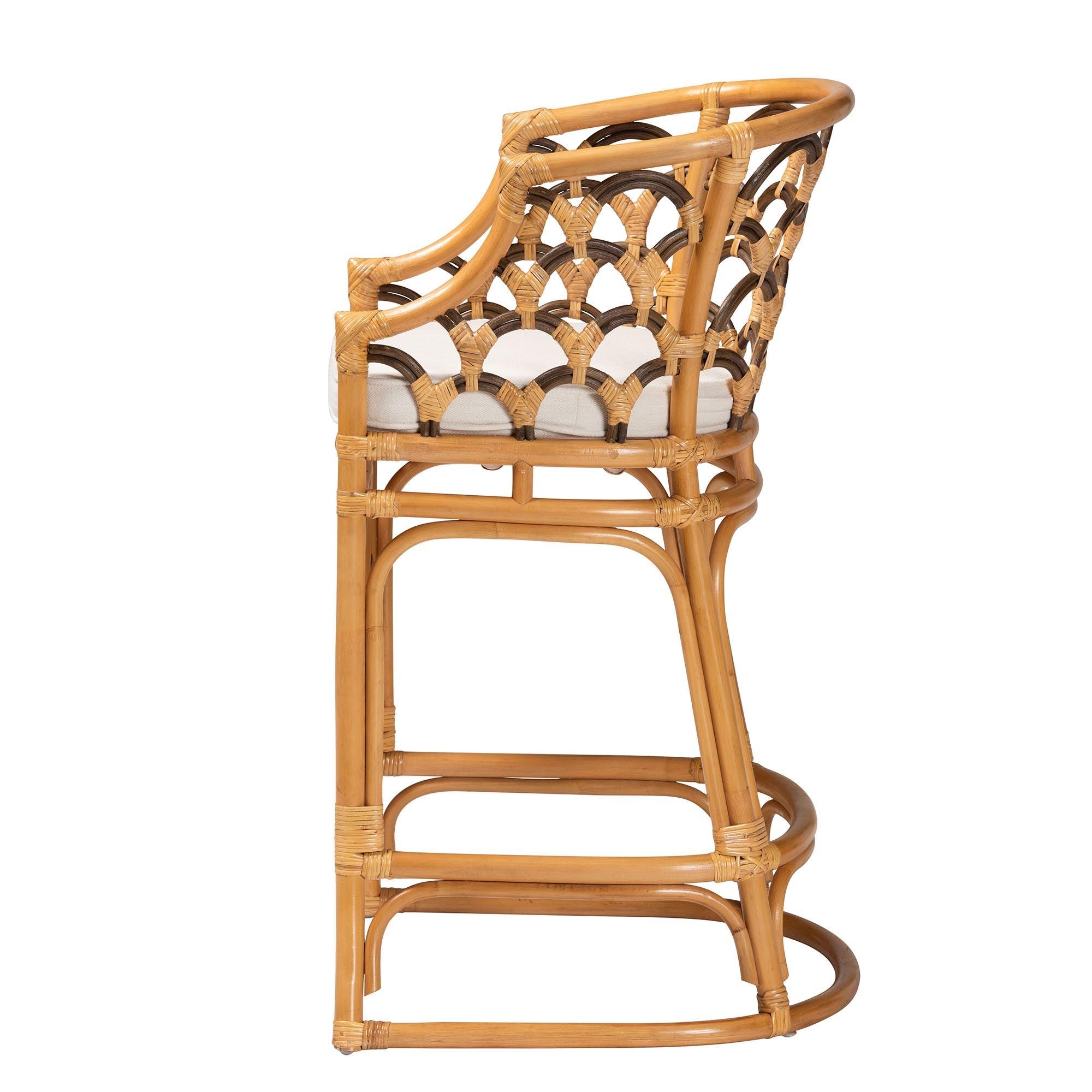 bali & pari Veneto Modern Bohemian Light Honey and Rattan Bar Stool