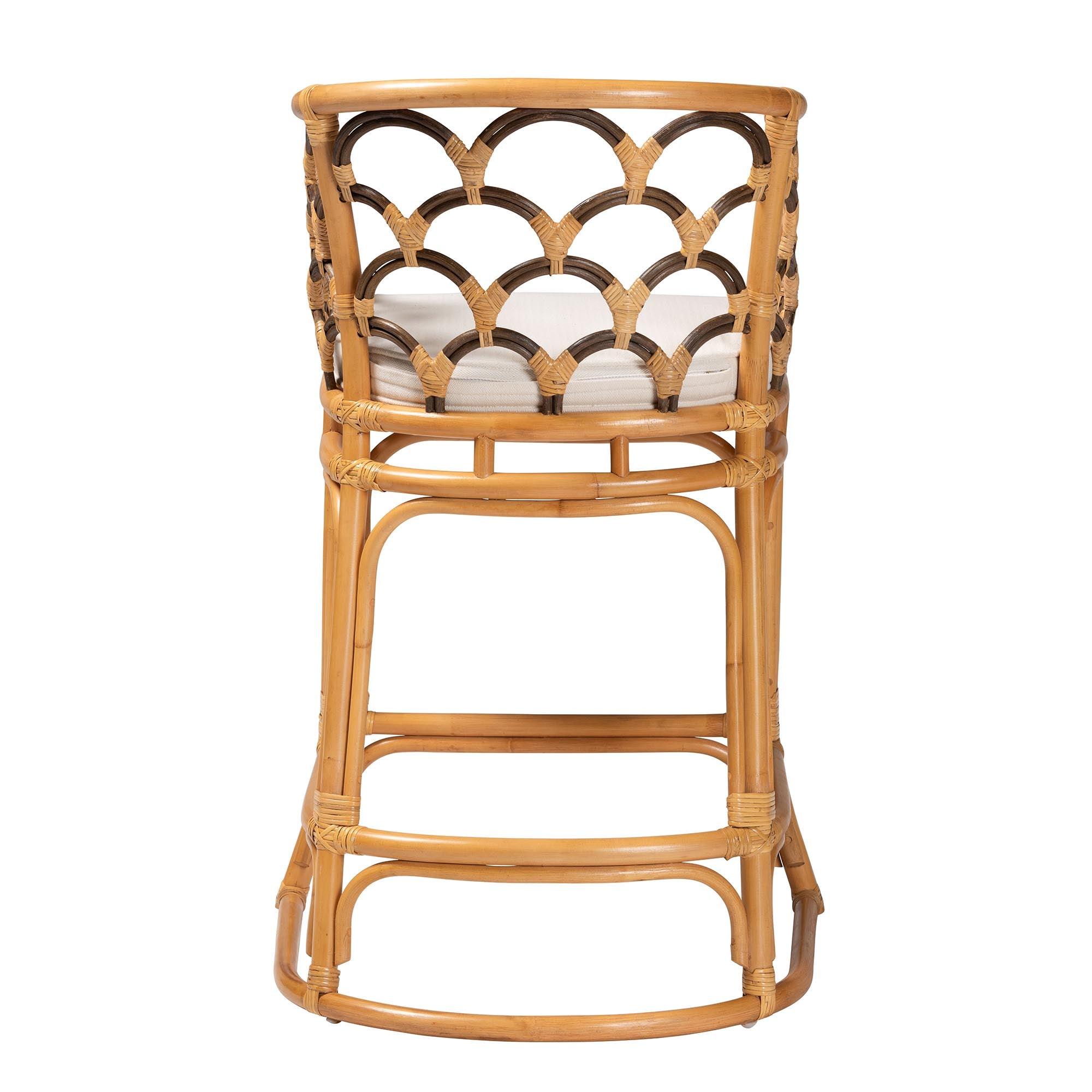 bali & pari Veneto Modern Bohemian Light Honey and Rattan Bar Stool