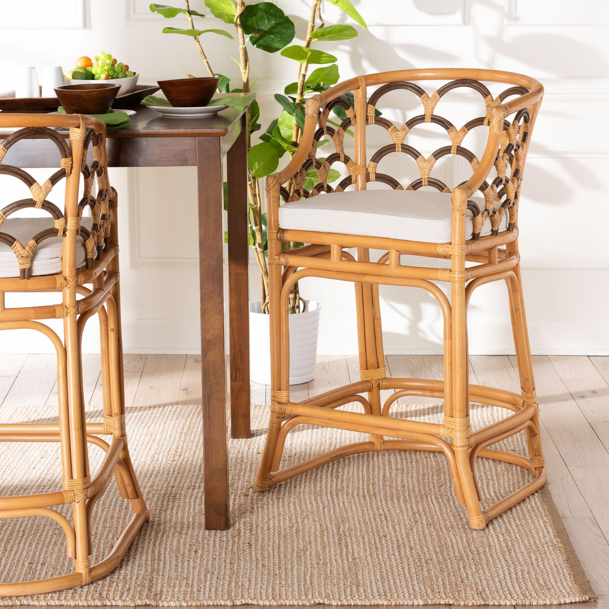 bali & pari Veneto Modern Bohemian Light Honey and Rattan Bar Stool