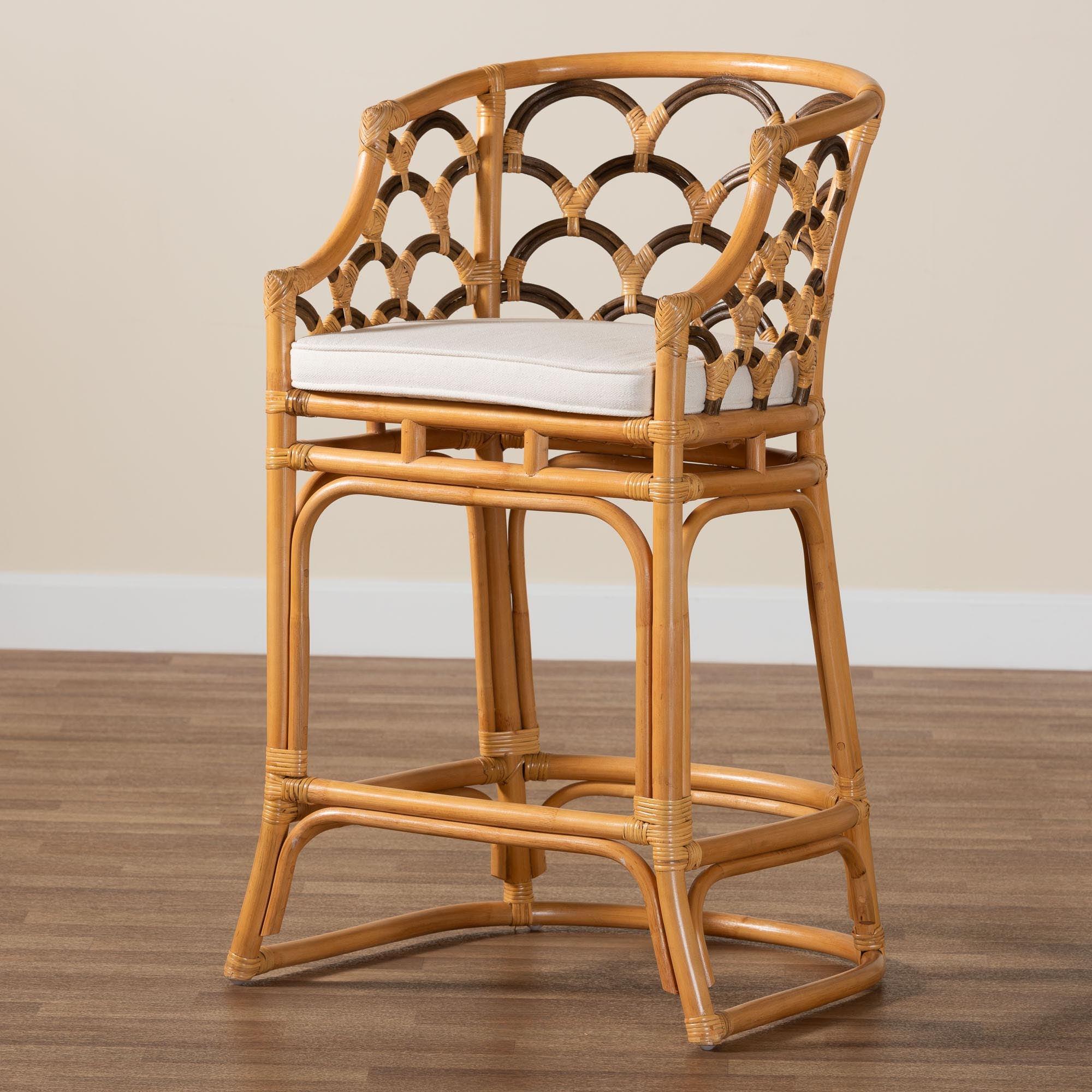 bali & pari Veneto Modern Bohemian Light Honey and Rattan Bar Stool
