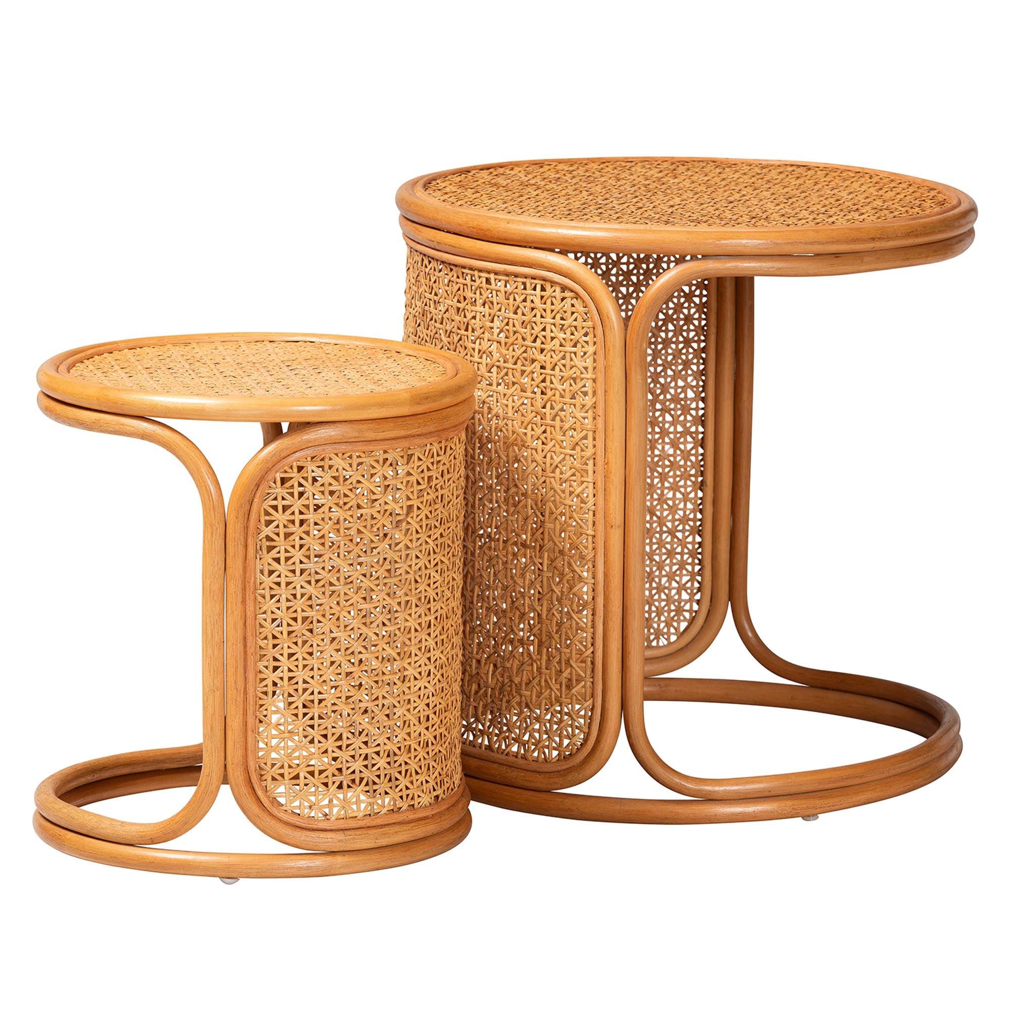 bali & pari Eldon Bohemian Honey Rattan 2-Piece Nesting End Table Set