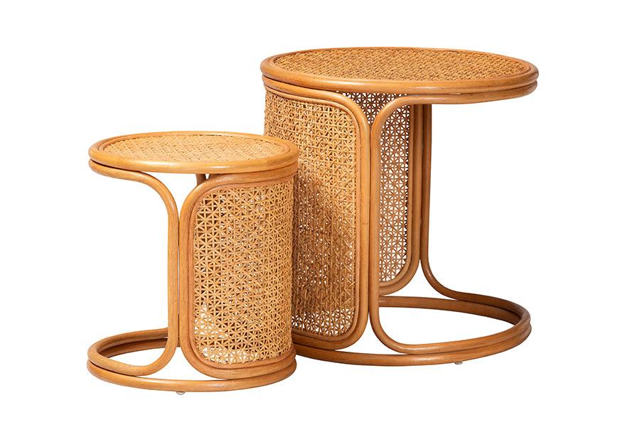 bali & pari Eldon Bohemian Honey Rattan 2-Piece Nesting End Table Set