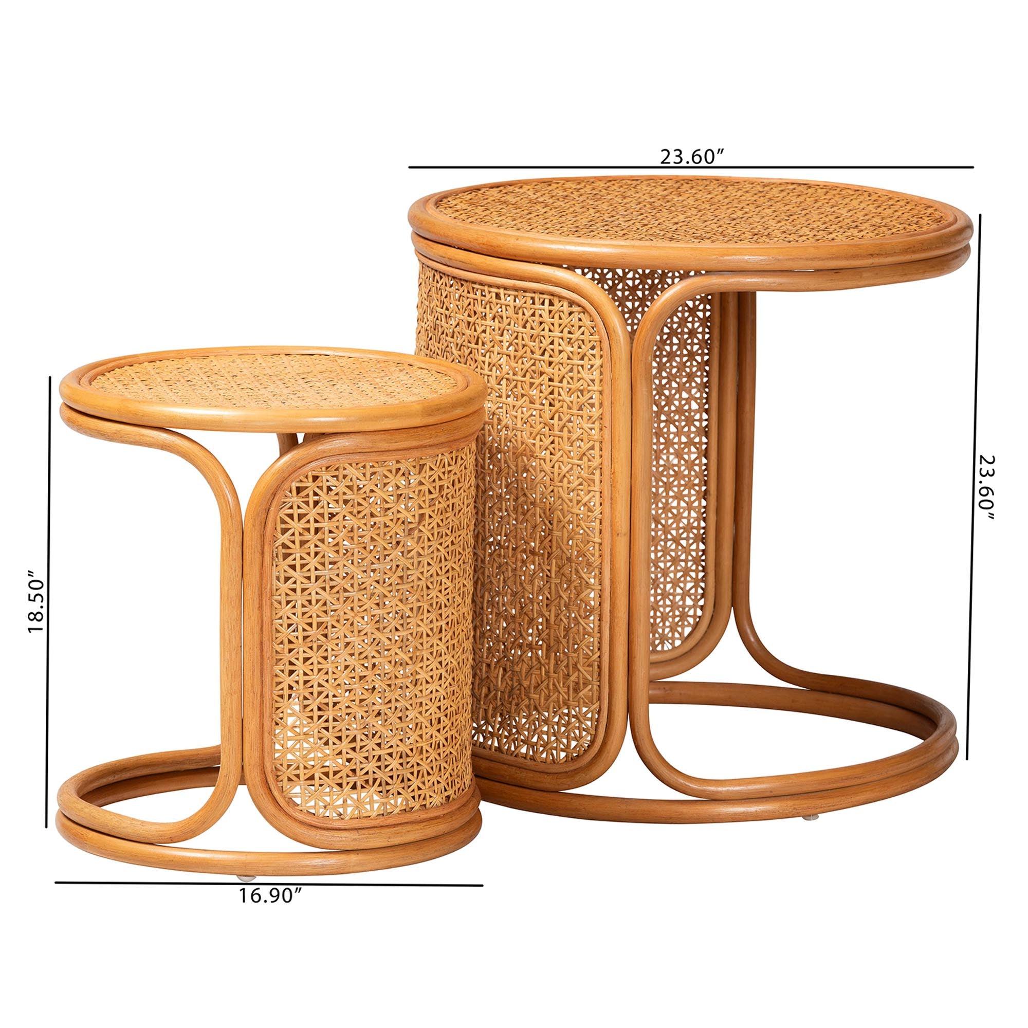 bali & pari Eldon Bohemian Honey Rattan 2-Piece Nesting End Table Set