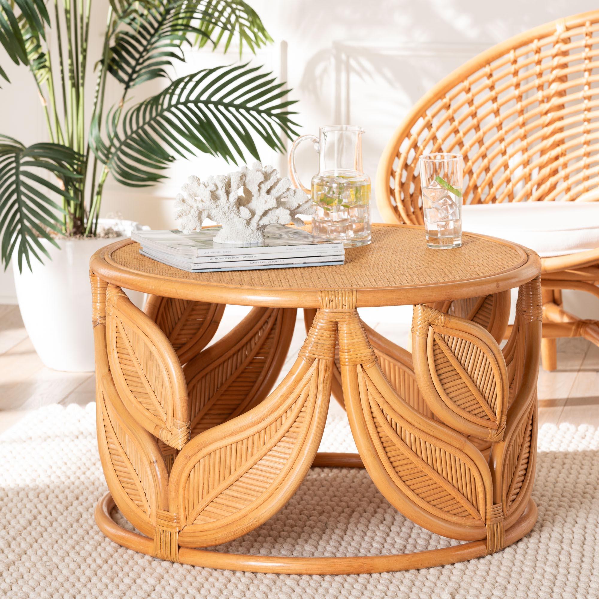 bali & pari Raflesia Modern Bohemian Rattan Coffee Table
