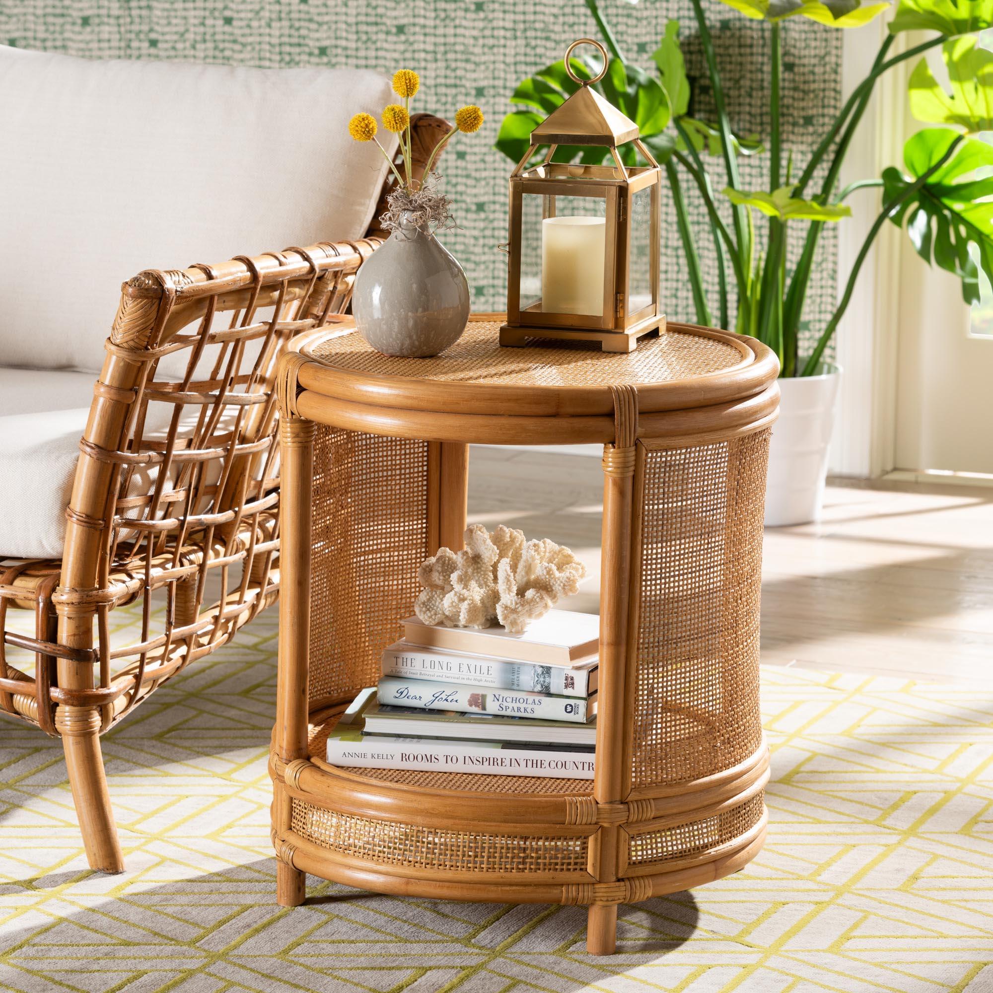 bali & pari Louis Modern Bohemian Rattan End Table