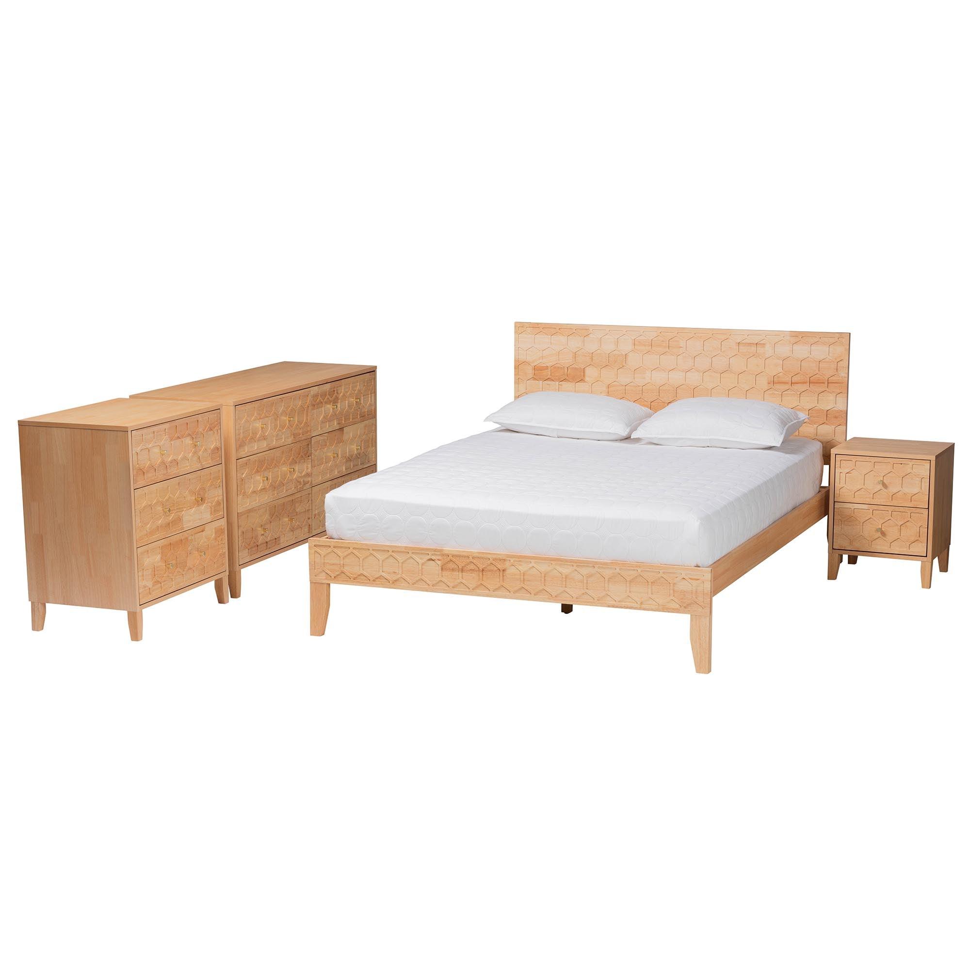 Hosea Japandi Carved Honeycomb 4-Piece Bedroom Set