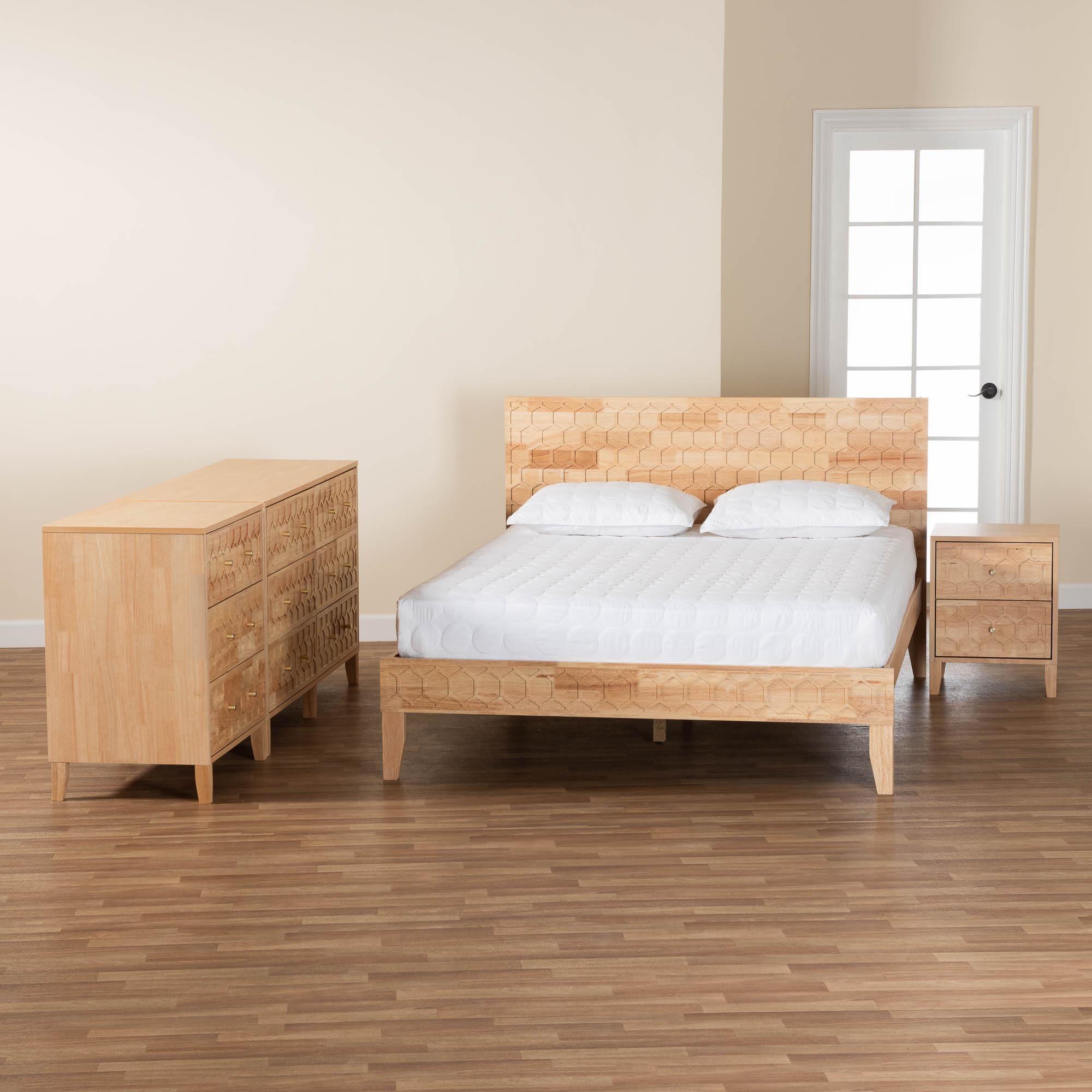 Hosea Japandi Carved Honeycomb 4-Piece Bedroom Set