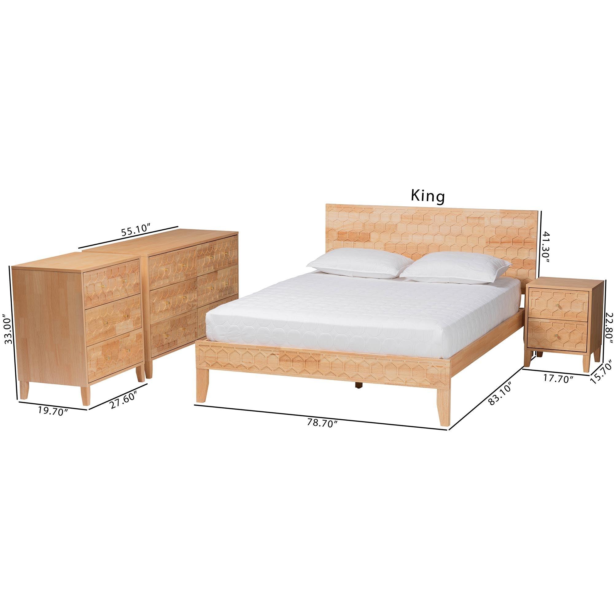 Hosea Japandi Carved Honeycomb 4-Piece Bedroom Set