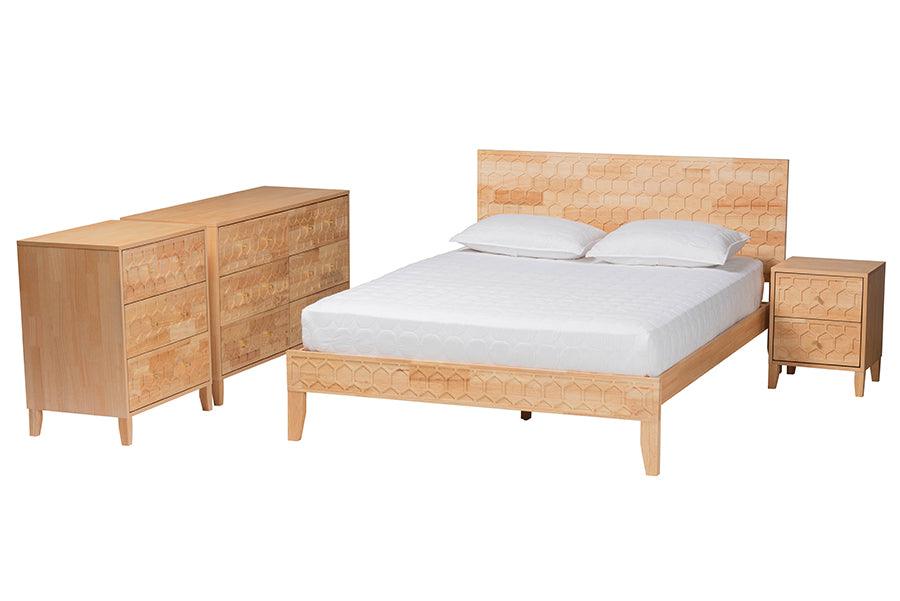 Hosea Japandi Carved Honeycomb 4-Piece Bedroom Set