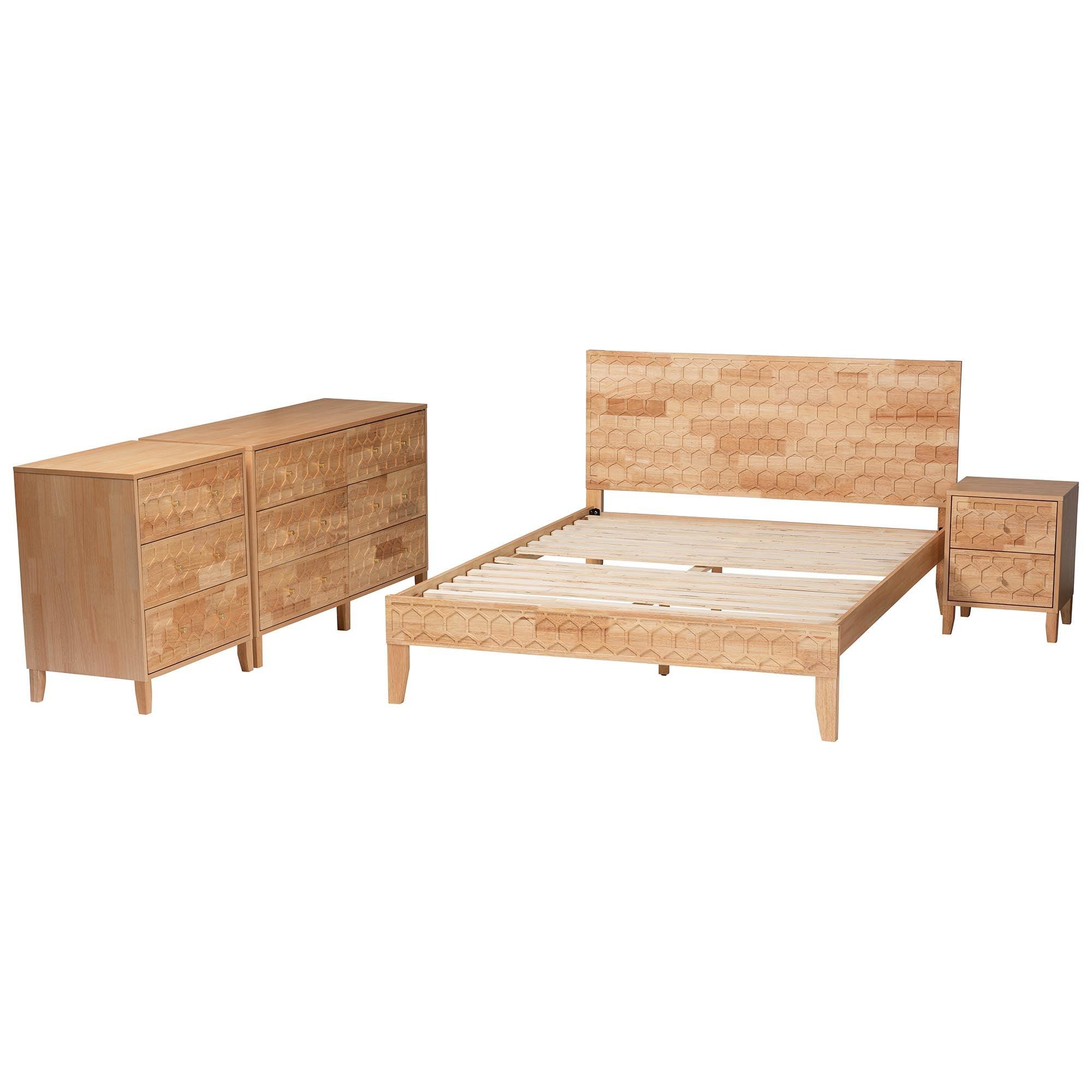 Hosea Japandi Carved Honeycomb 4-Piece Bedroom Set