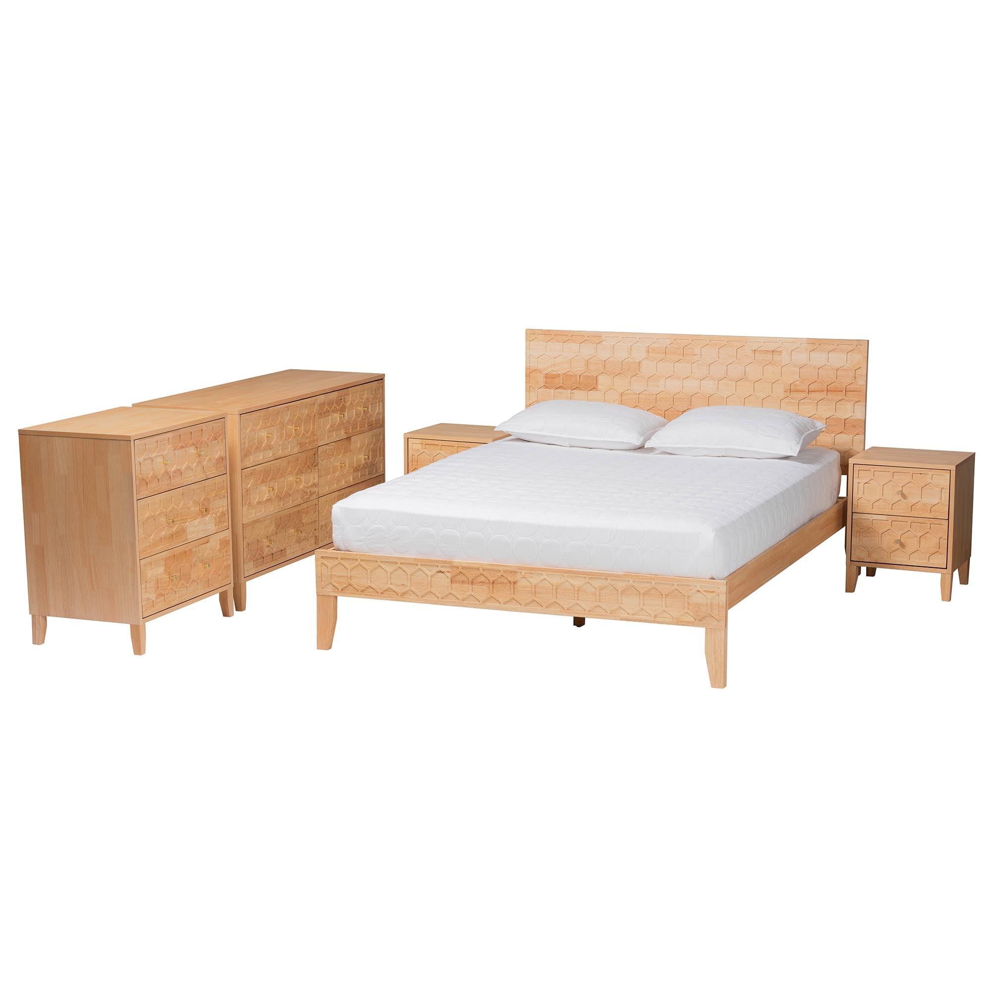 Hosea Japandi Carved Honeycomb 5-Piece Bedroom Set