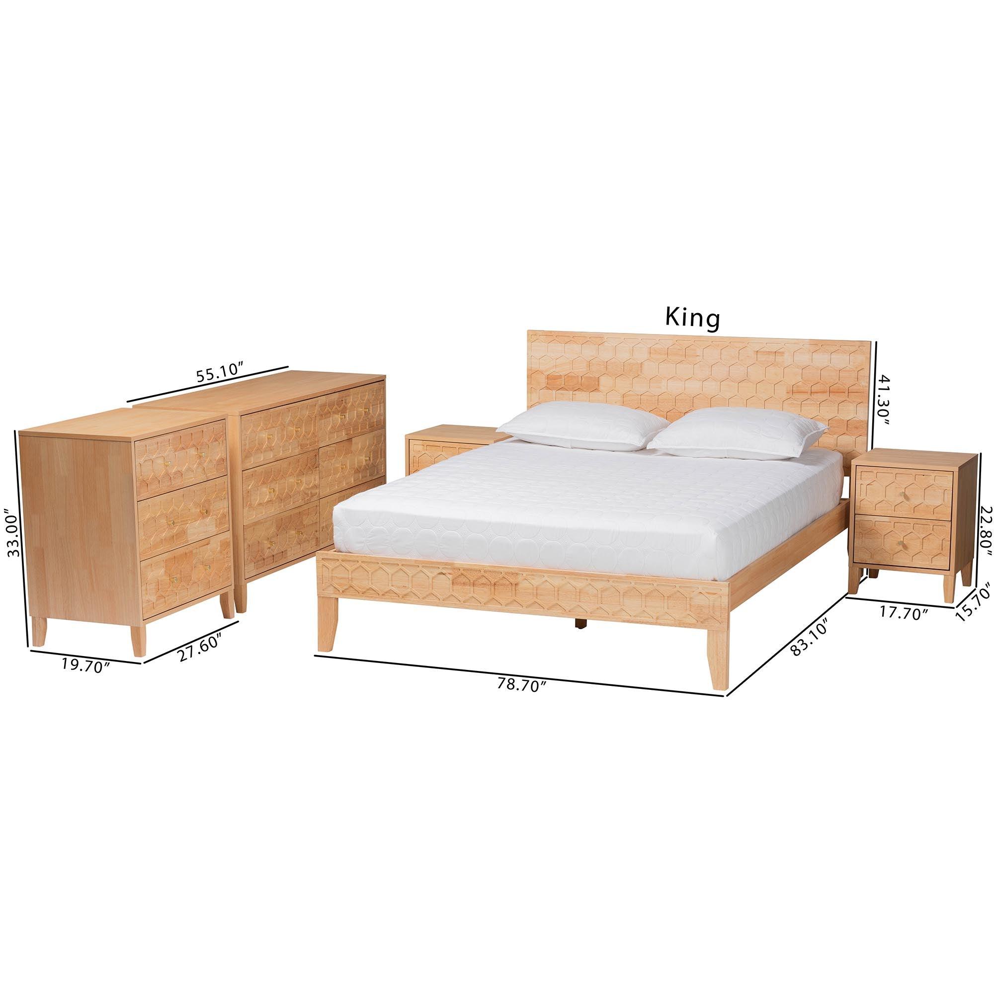 Hosea Japandi Carved Honeycomb 5-Piece Bedroom Set