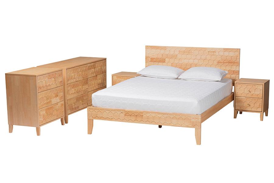 Hosea Japandi Carved Honeycomb 5-Piece Bedroom Set