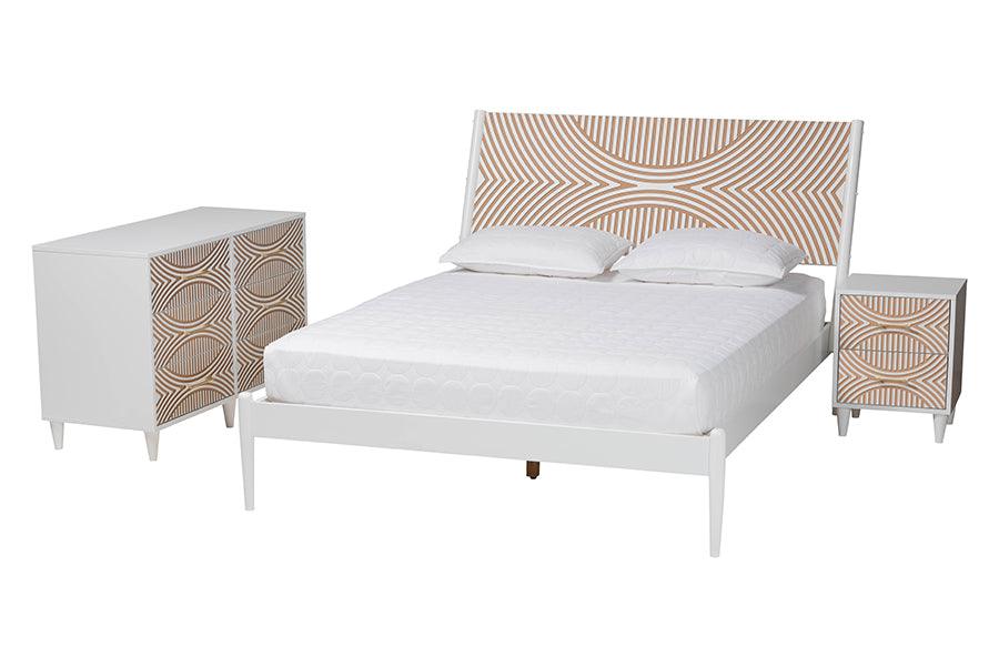 Louetta Coastal Caved Contrasting 3-Piece Bedroom Set