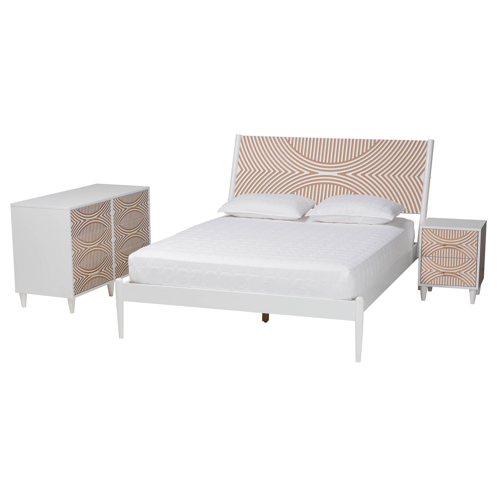 Louetta Coastal Caved Contrasting 3-Piece Bedroom Set