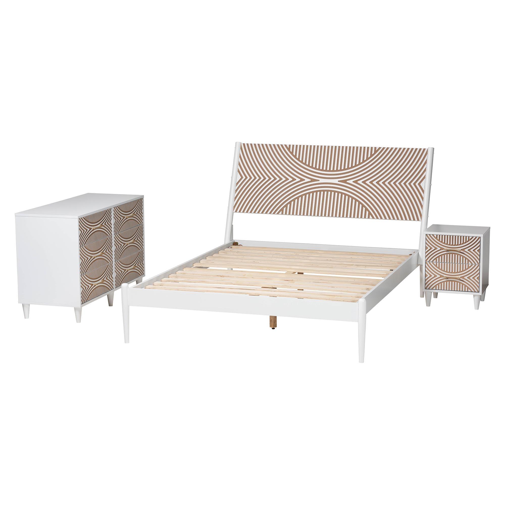 Louetta Coastal Caved Contrasting 3-Piece Bedroom Set