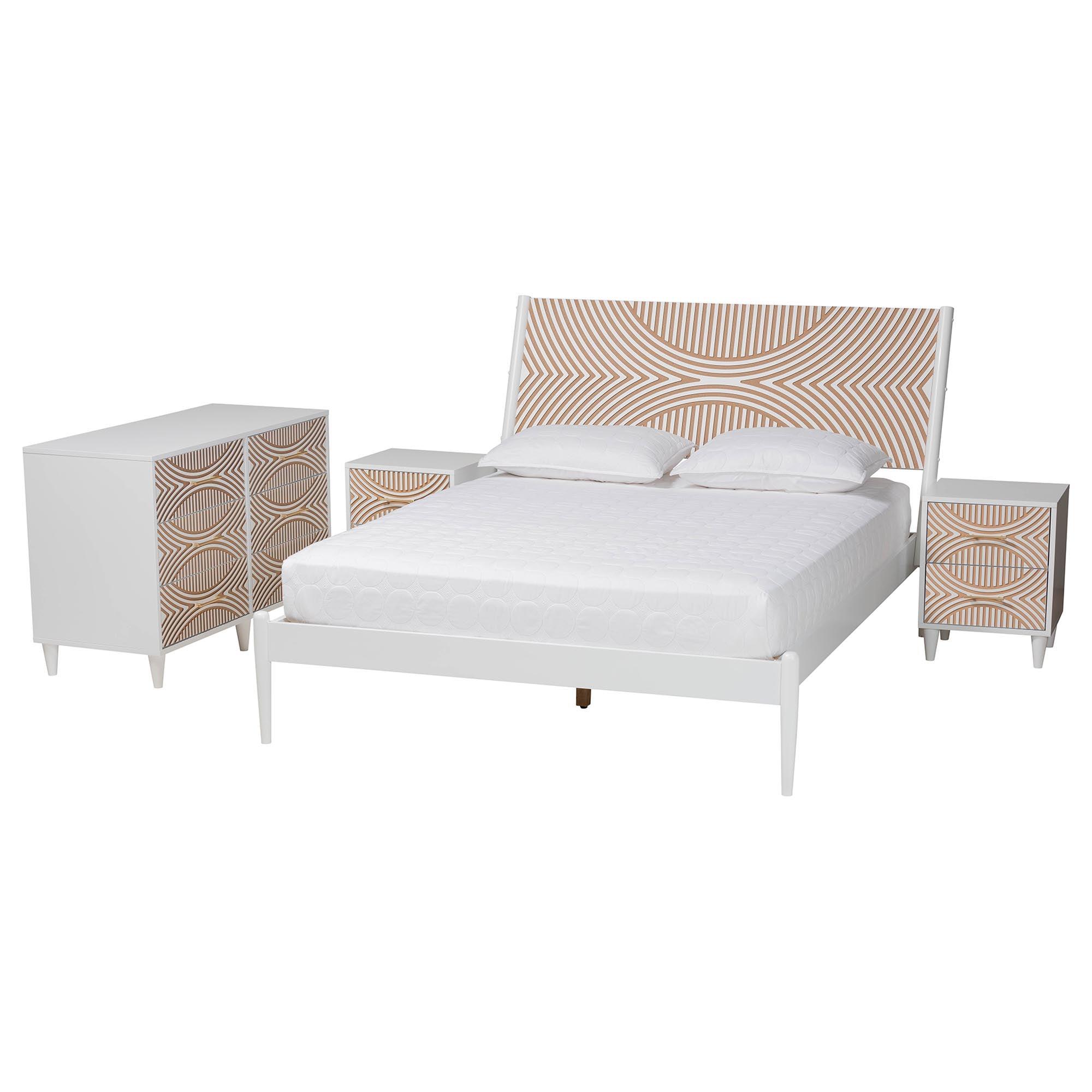 Louetta Coastal Caved Contrasting 4-Piece Bedroom Set