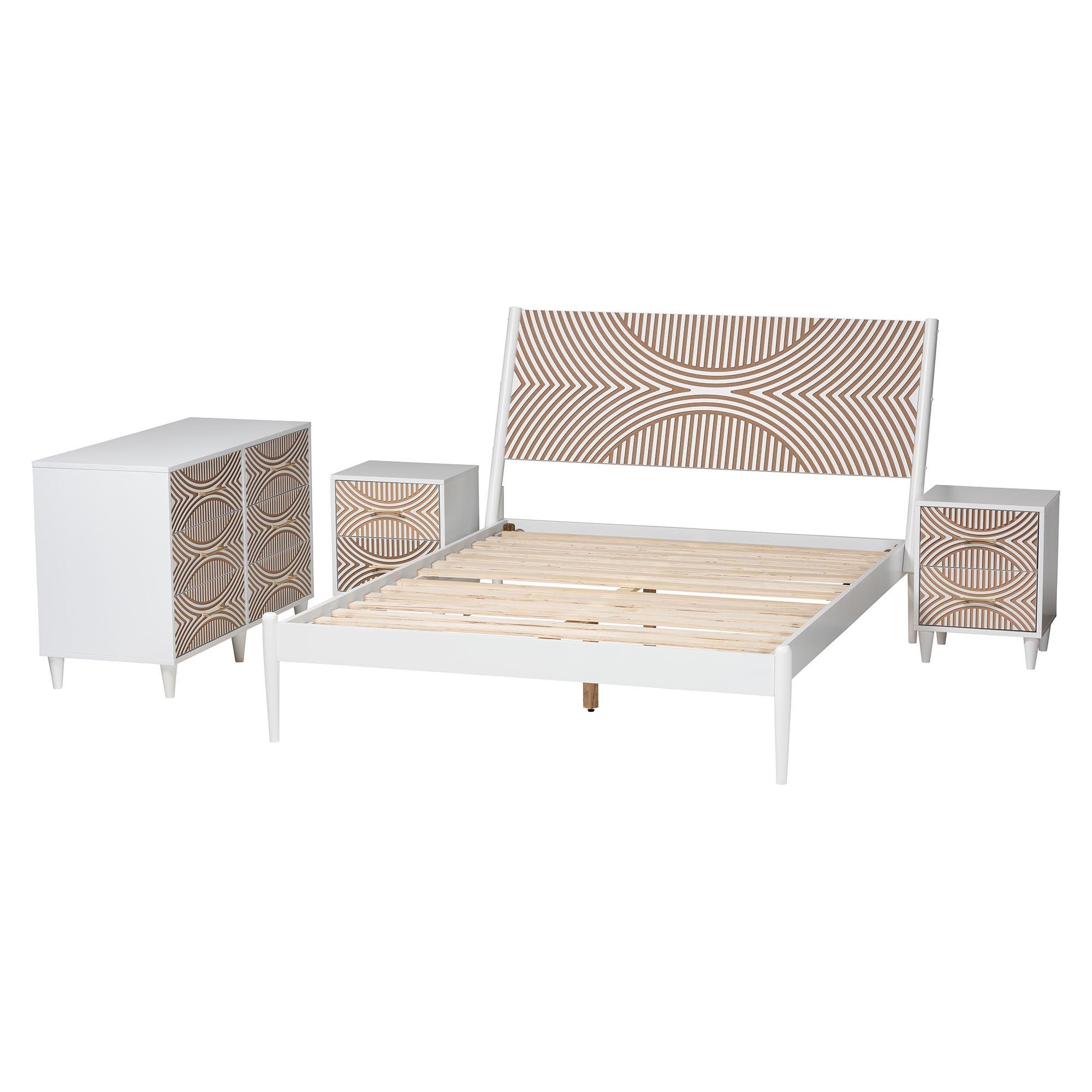 Louetta Coastal Caved Contrasting 4-Piece Bedroom Set