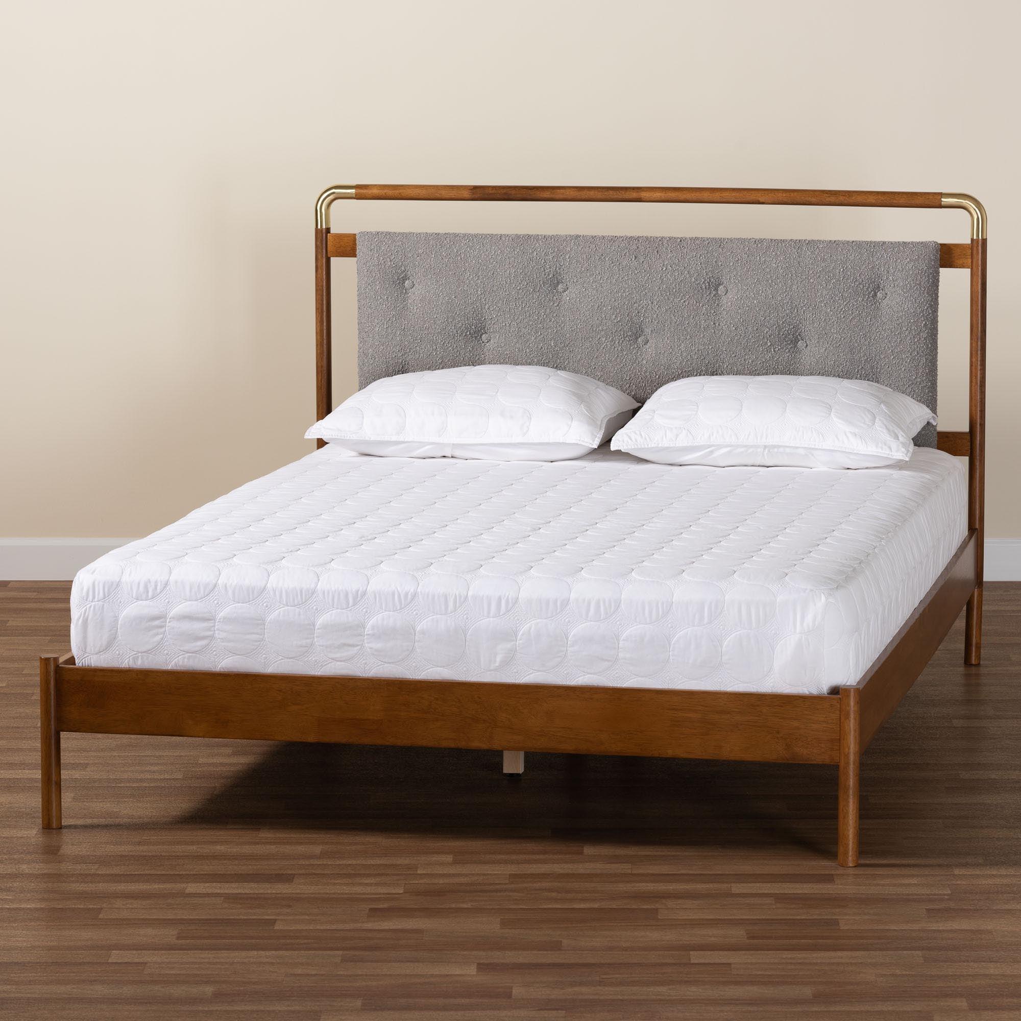 Edwina Mid-Century Light Boucle Fabric and Wood Platform Bed