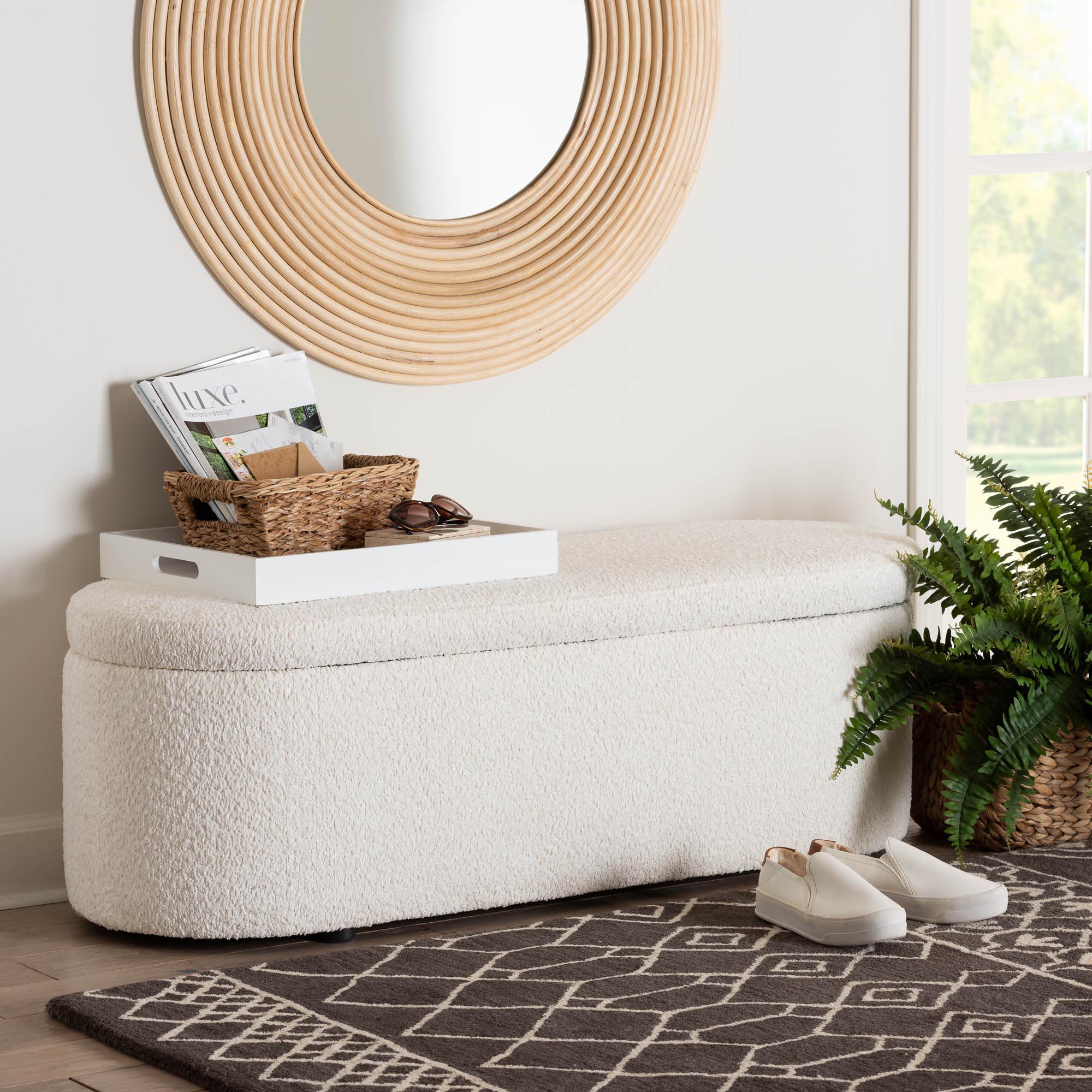 Lavina Modern Teddy-Bear Fabric Storage Bench