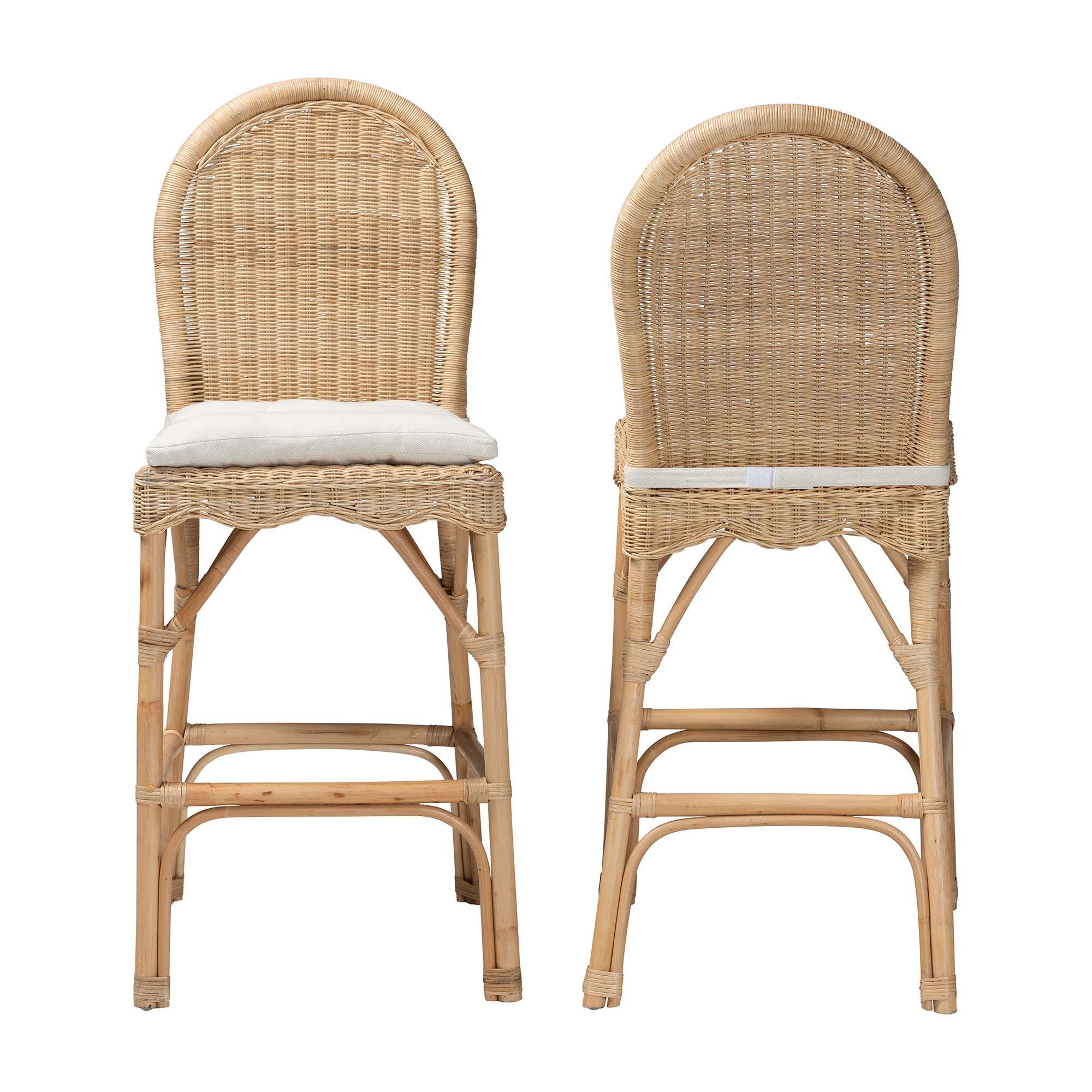 bali & pari Bilu Bohemian Rattan 2-Piece Bar Stool Set
