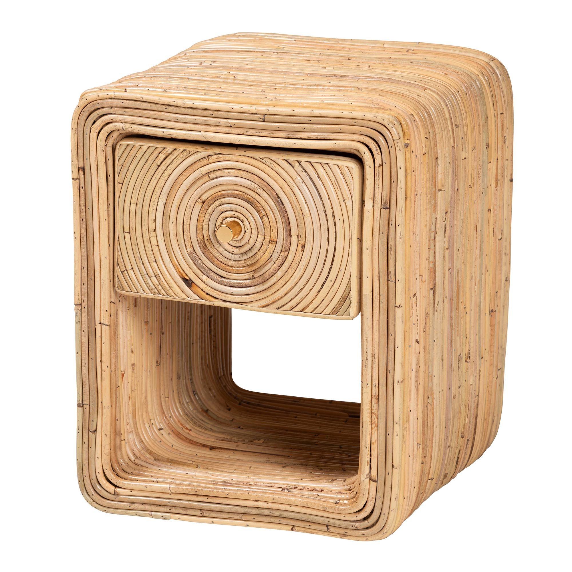 bali & pari Rosina Bohemian Rattan 1-Drawer Nightstand