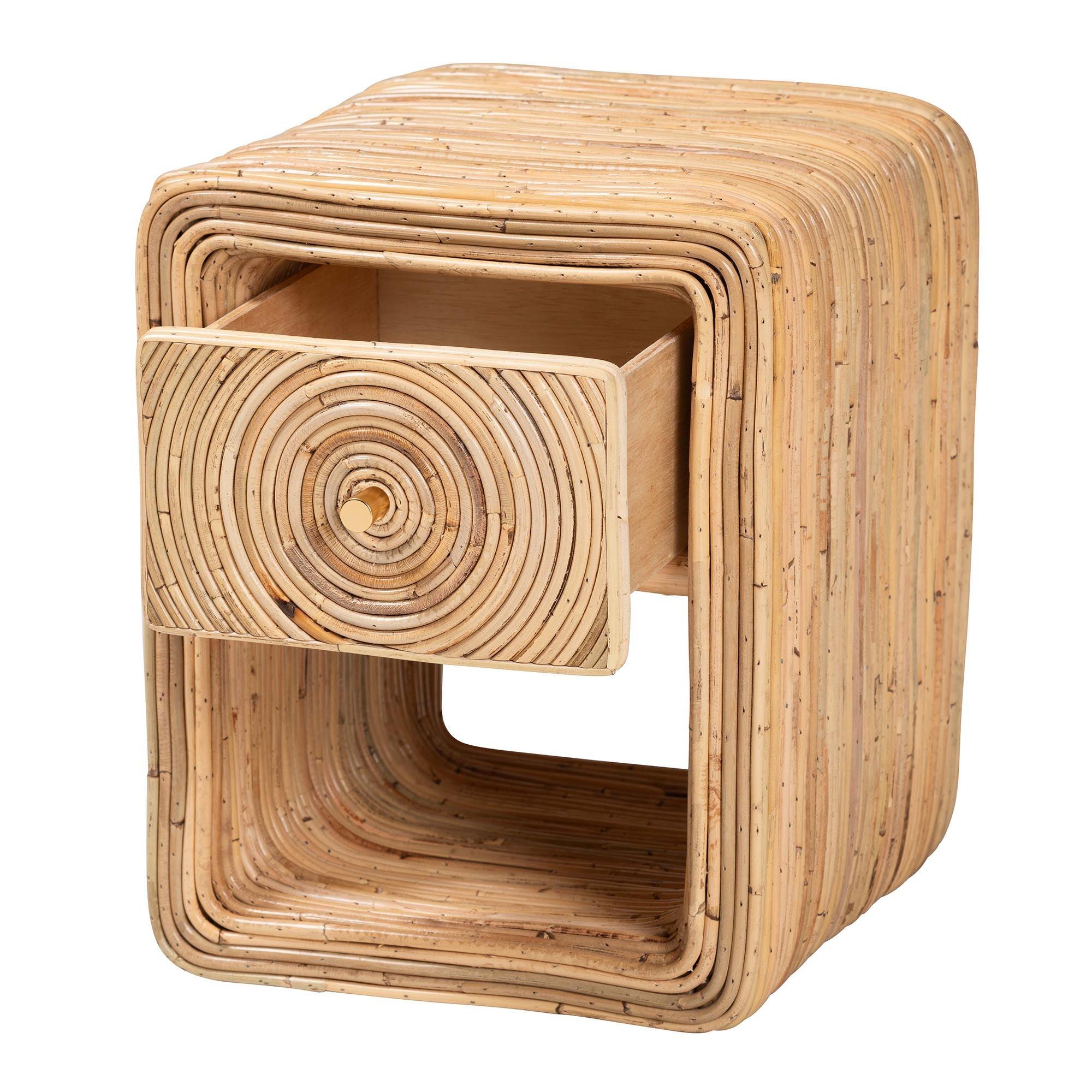 bali & pari Rosina Bohemian Rattan 1-Drawer Nightstand