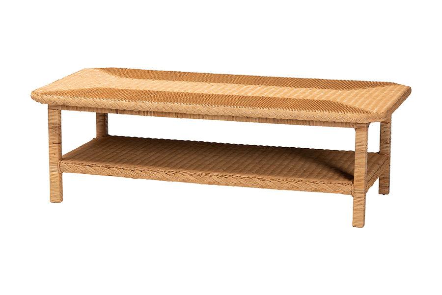 bali & pari Minahasa Bohemian Light Honey Braided Rattan Coffee Table