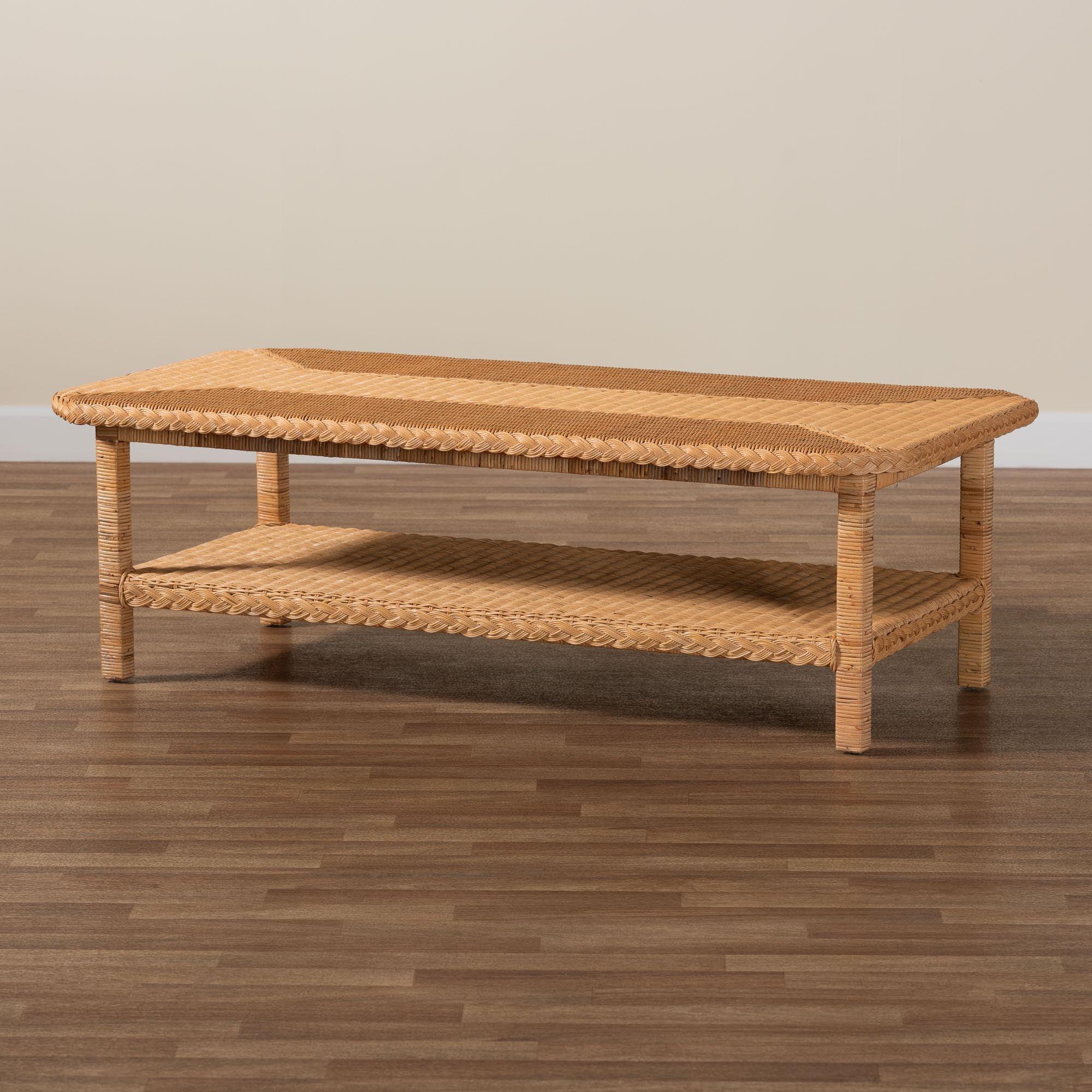 bali & pari Minahasa Bohemian Light Honey Braided Rattan Coffee Table