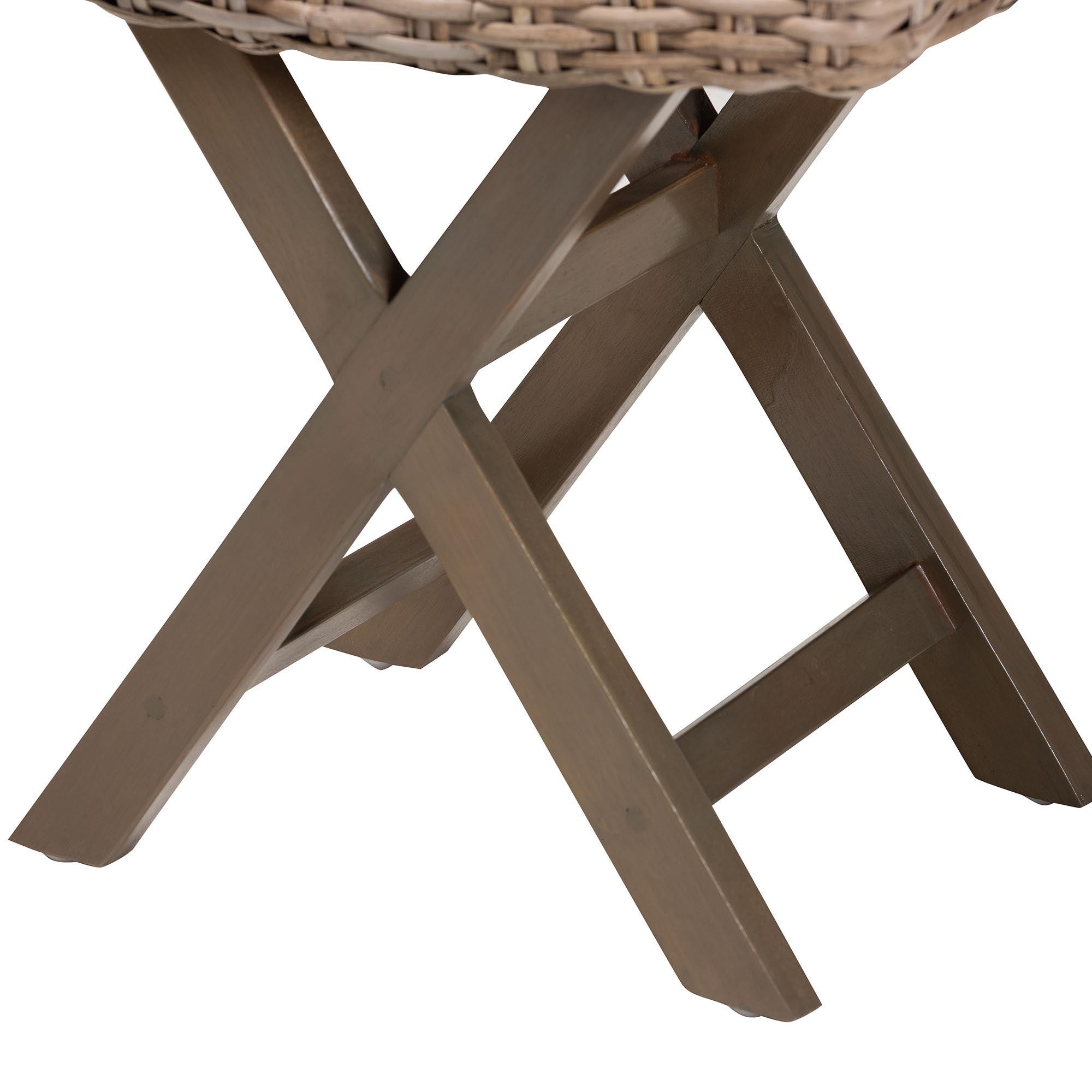 bali & pari Hayate Bohemian Kubu Rattan and Mahogany Wood Ottoman Footstool