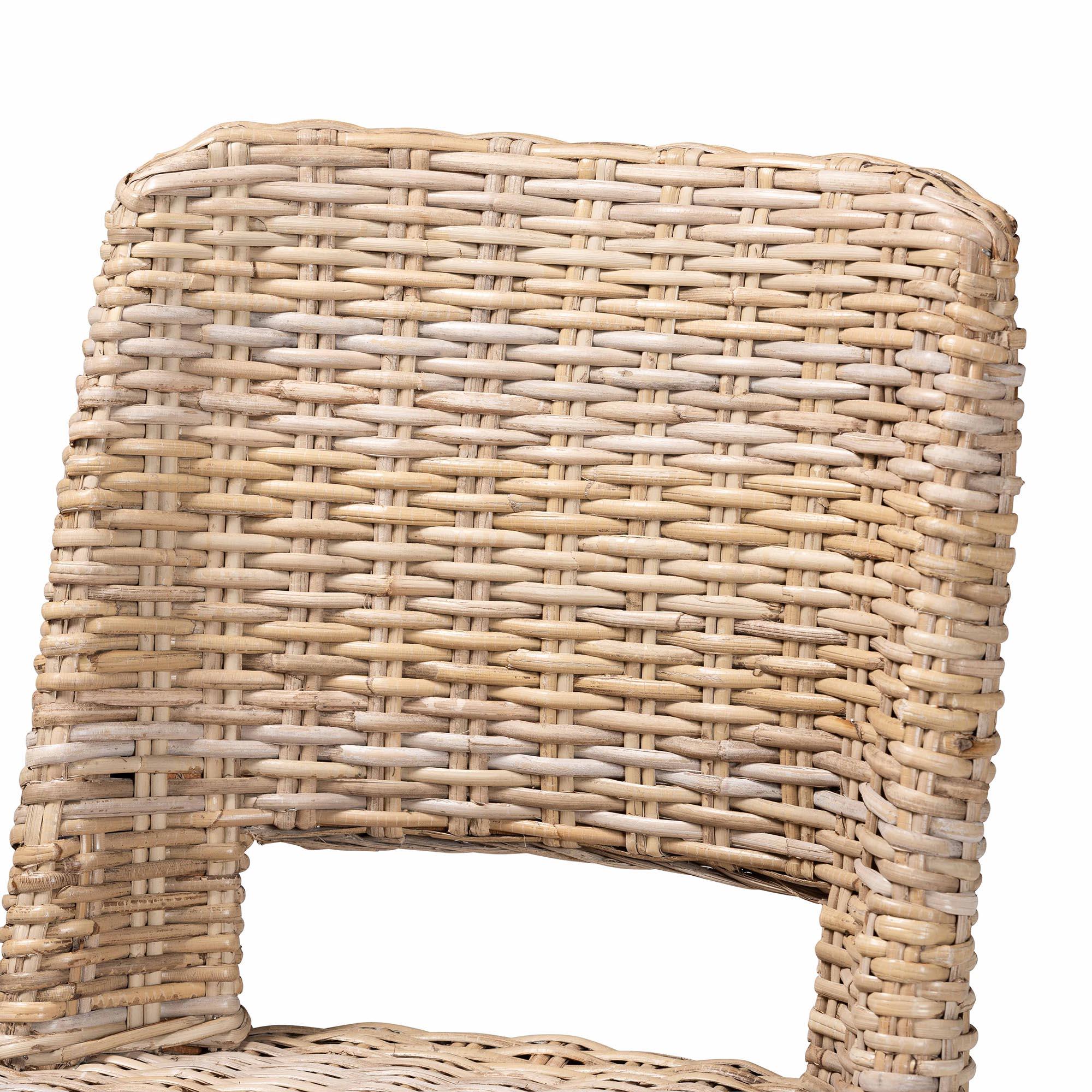 bali & pari Magy Modern Bohemian Kubu Rattan and Mahogany Wood Bar Stool