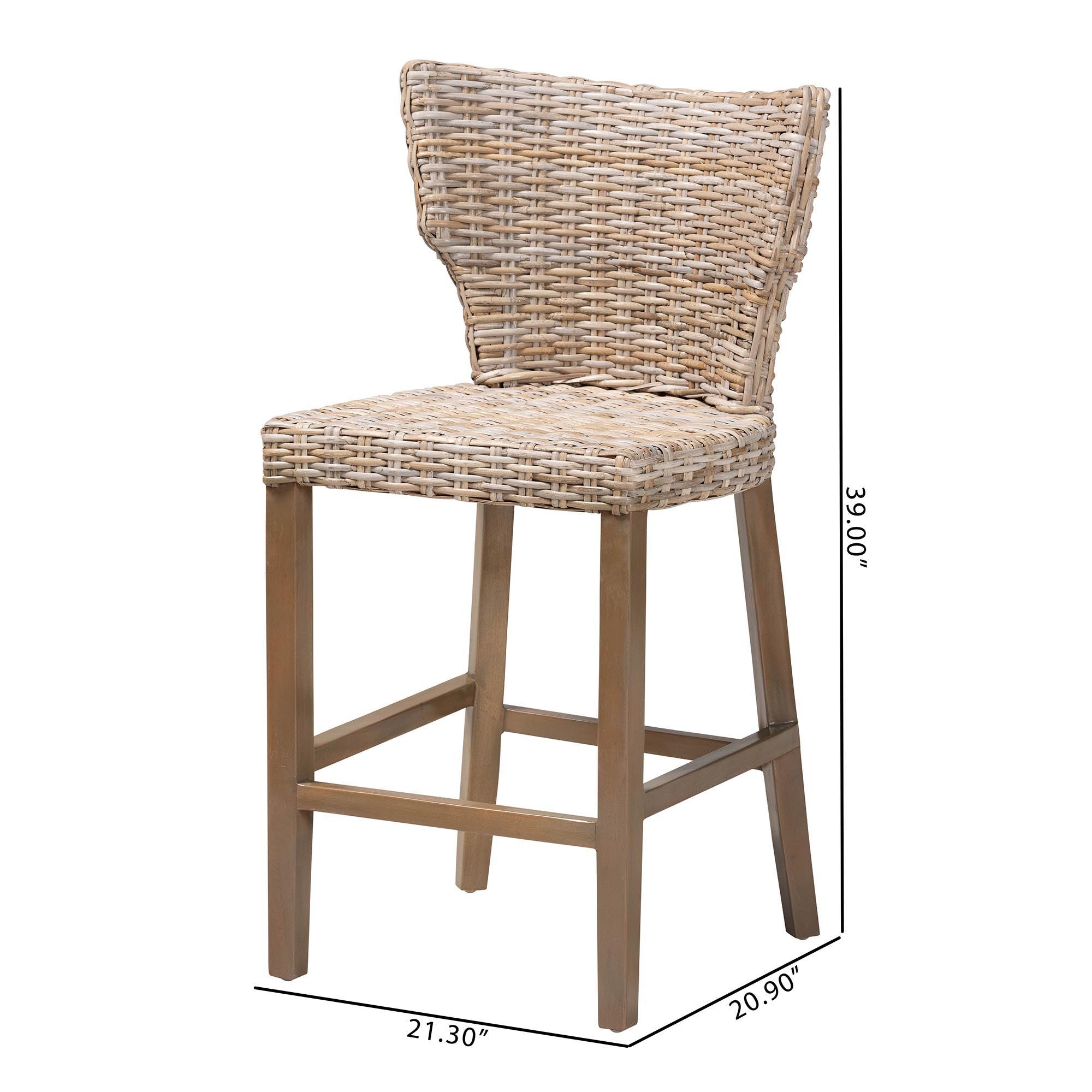 bali & pari Enver Modern Bohemian Kubu Rattan and Mahogany Wood Counter Stool