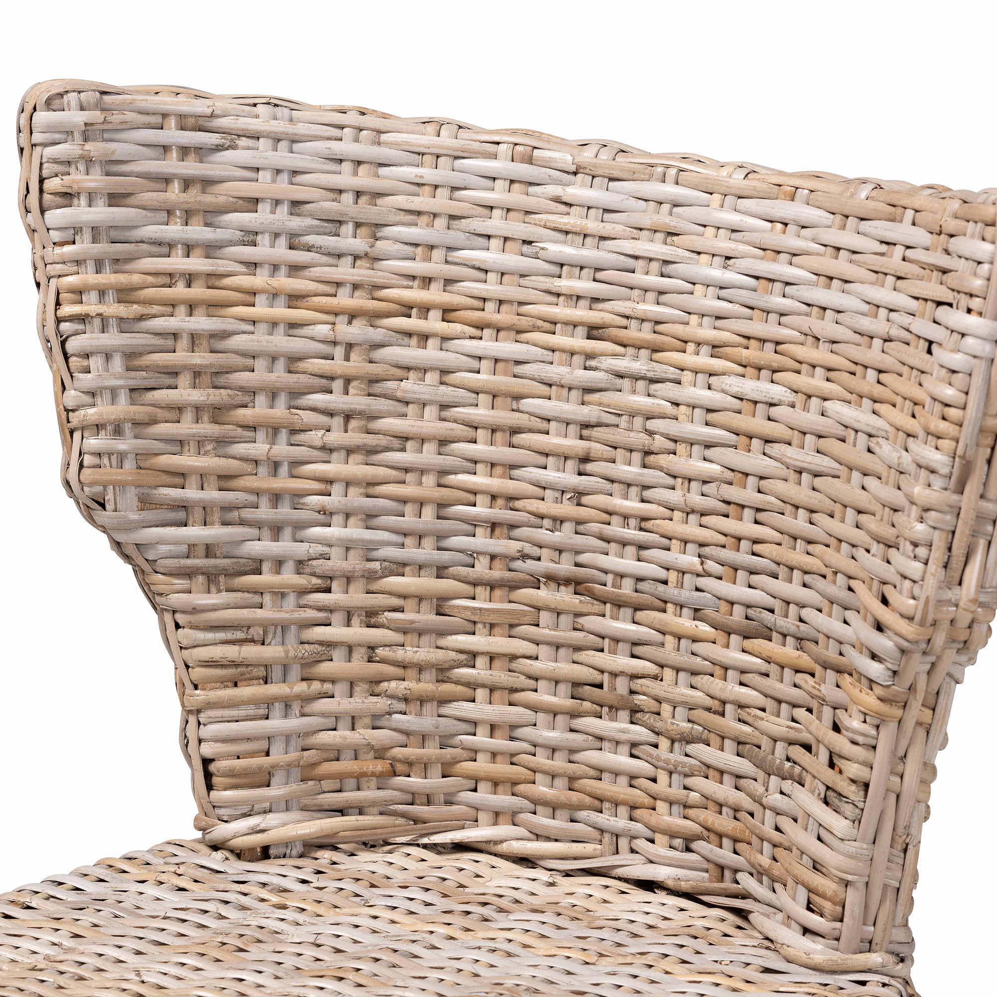 bali & pari Enver Modern Bohemian Kubu Rattan and Mahogany Wood Counter Stool