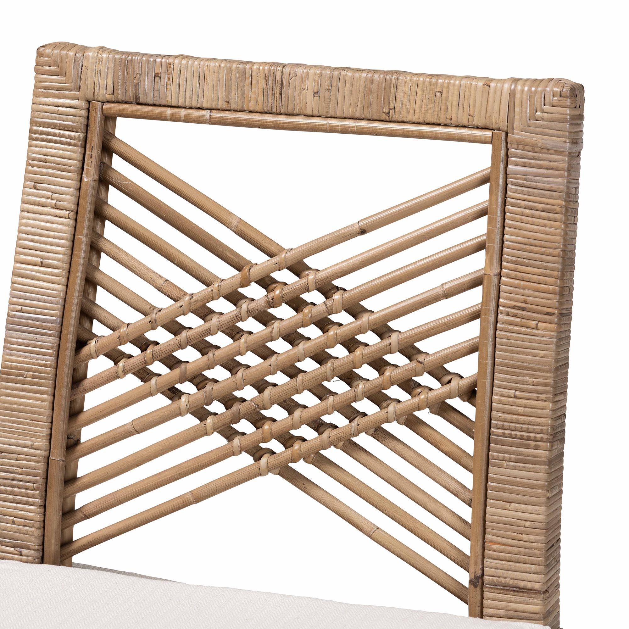 bali & pari Poltak Modern Bohemian Kubu Rattan and Mahogany Wood Counter Stool
