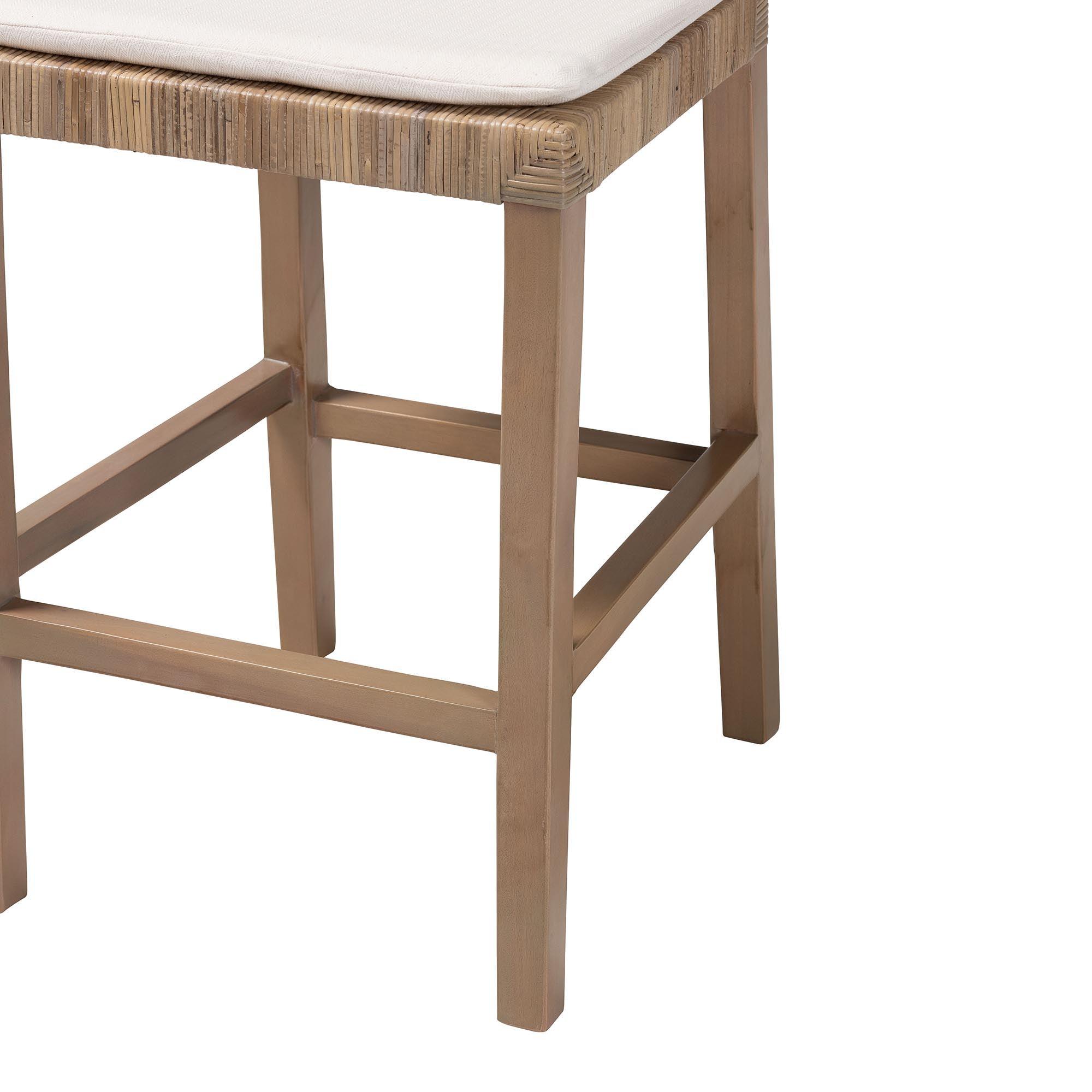 bali & pari Poltak Modern Bohemian Kubu Rattan and Mahogany Wood Counter Stool