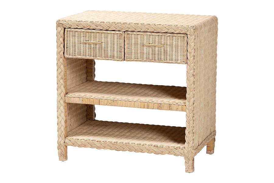 bali & pari Lanica Japandi Sun Bleached Rattan 2-Drawer Console Table