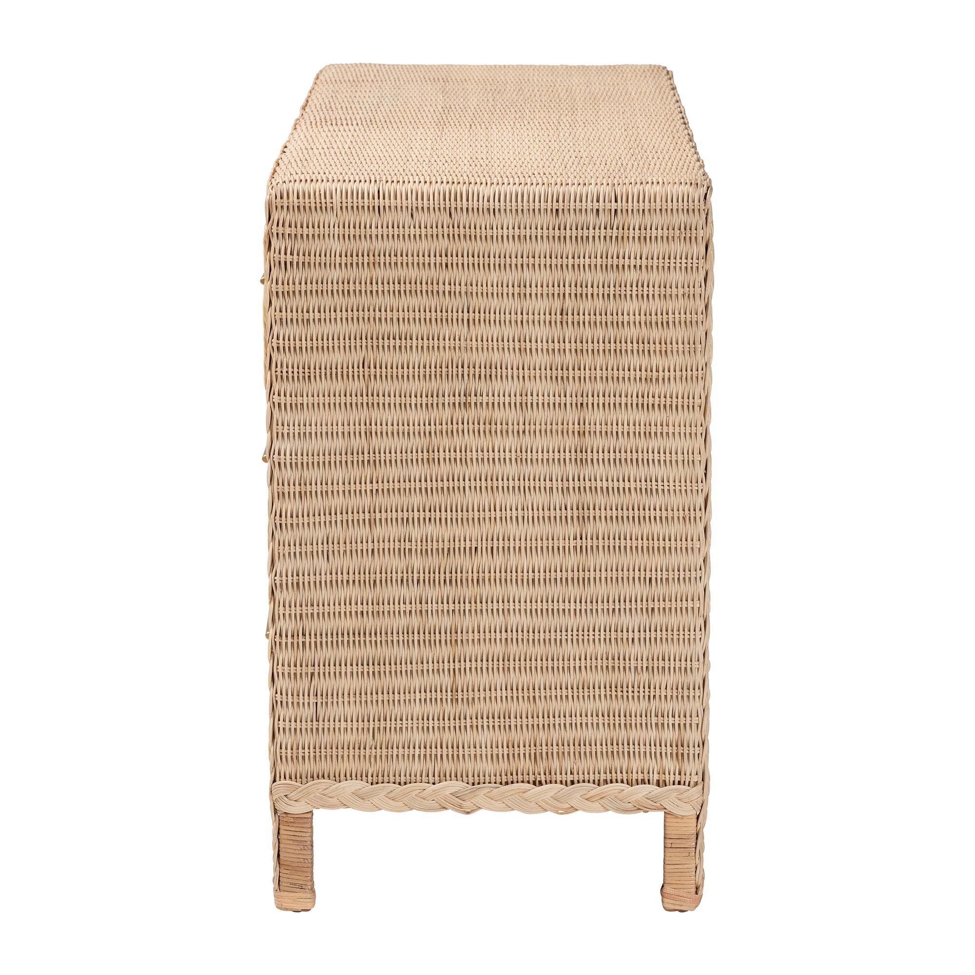 bali & pari Lanica Japandi Sun-Bleached Braided Rattan 6-Drawer Dresser